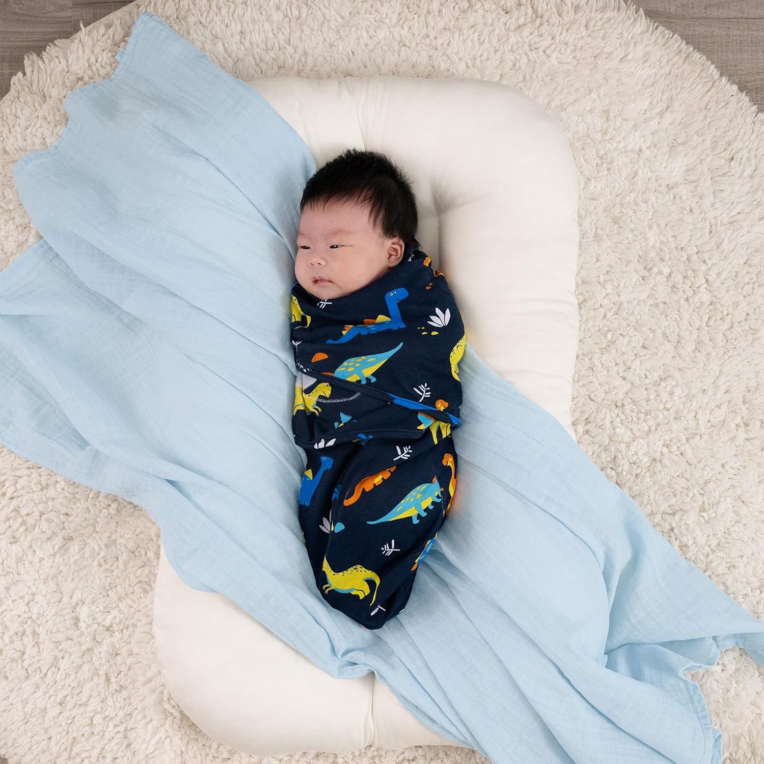 david's kids 100% Cotton 3 Pack Baby Swaddle Wrap for 0-3 Months, Soft Breathable Swaddle Blanket for Newborn Infant, Adjustable Baby Wrap Sleep Sacks for Boys Girls, Newborn Essentials, Dinosaur