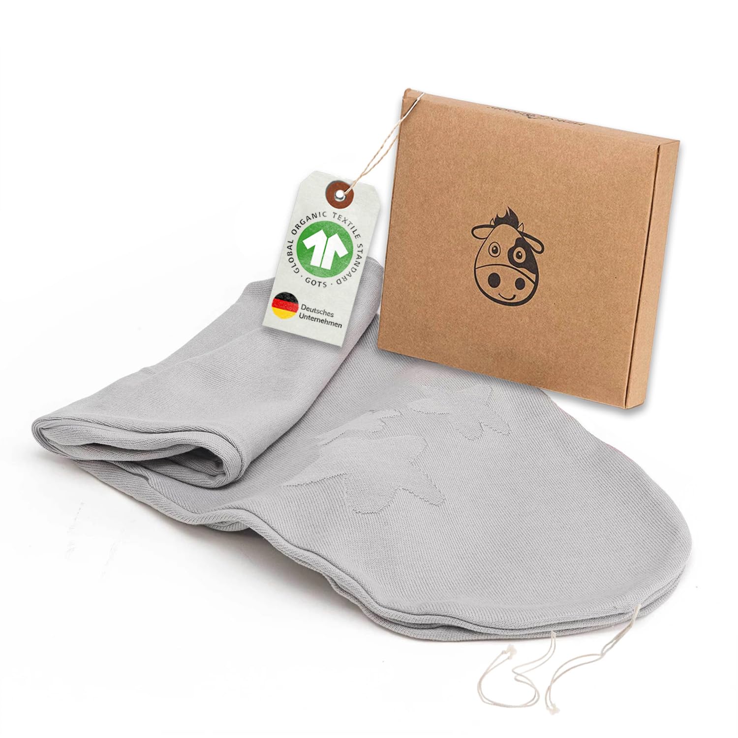 Minky Mooh® - Stillkissenbezug für 190 cm Stillkissen XXL Bio Baumwolle (Öko-Tex 100) grau - Kissenbezug für Schwangerschaftskissen & Seitenschläferkissen - Kissen-Bezug weich, gestrickt & waschbar
