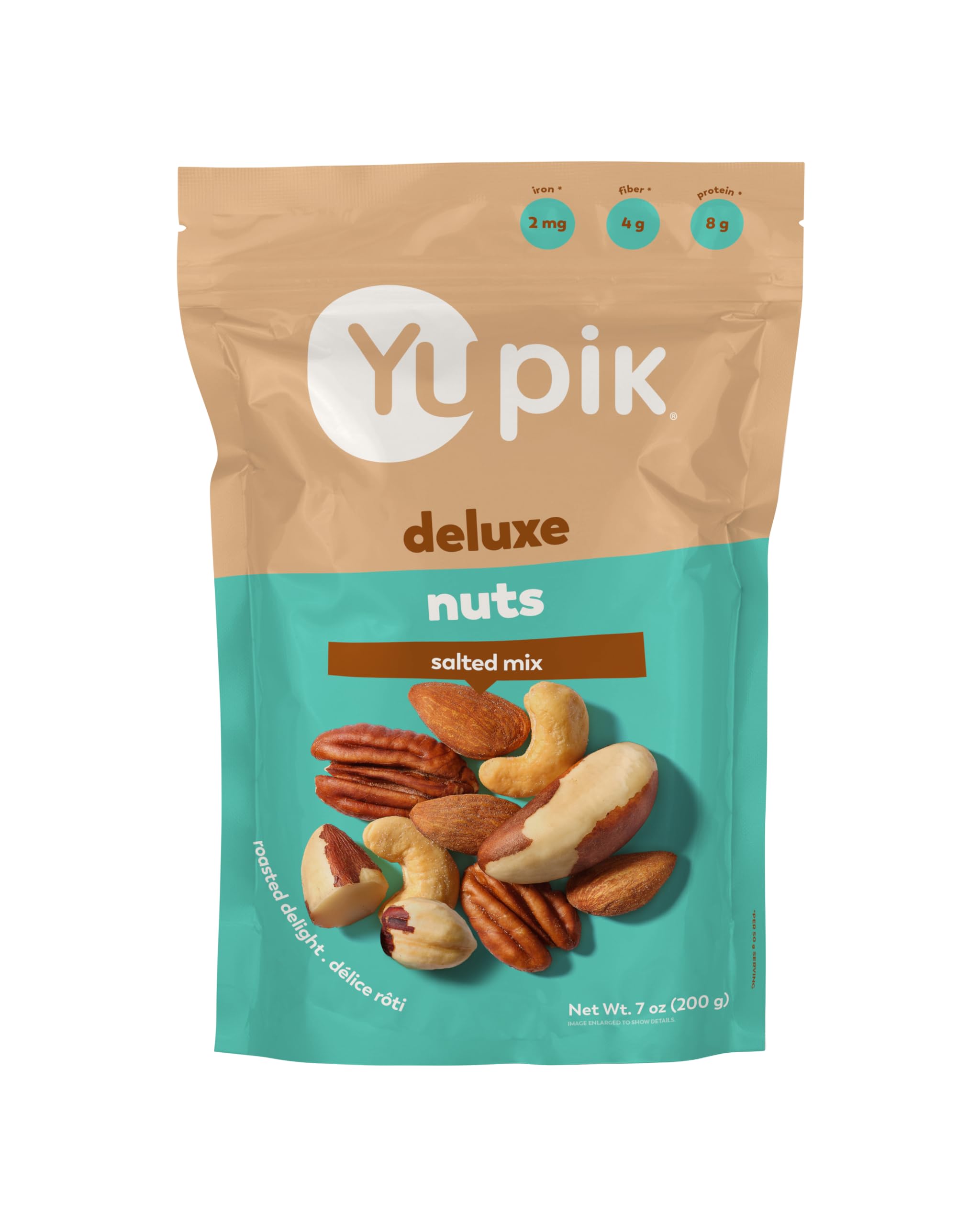 Yupik Roasted Salted Mixed Deluxe Nuts, 7 Oz, Kosher, Gluten-free, Non-GMO, Savory Blend of Almonds, Cashews, Brazil Nuts, Hazelnuts & Pecans, Crunchy