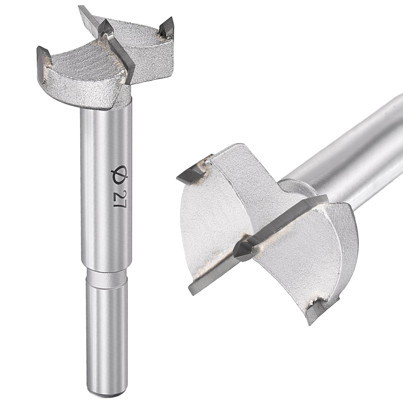 DTGN 27mm Forstner Drill Bit 1-1/16" - 1Pack - Good for Wood Plastic Plywood - 2 Flutes Tungsten Carbide Woodworking Hole Saw Cutter with Round Shank - Silver