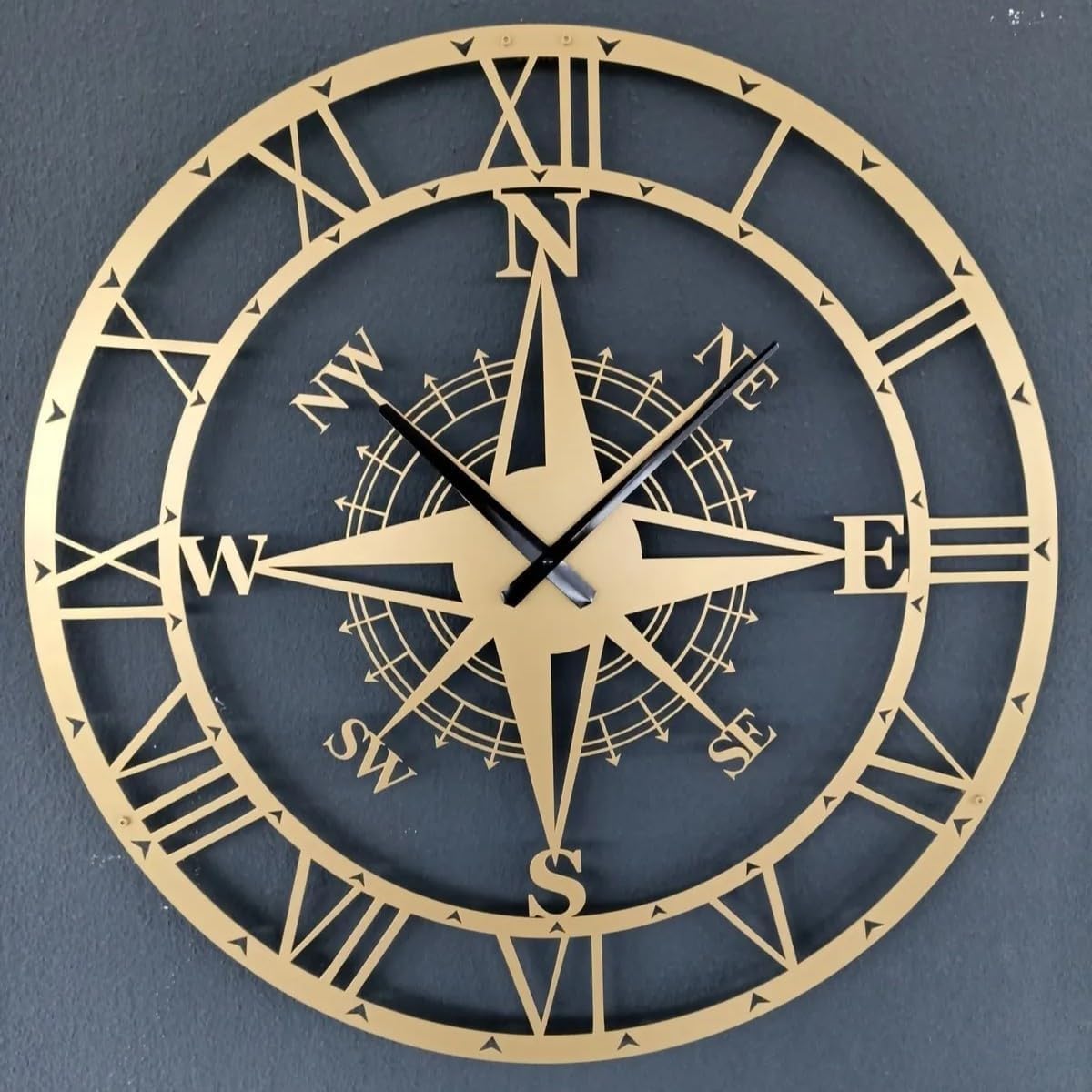 Vivazle Compass Metal Wall Clock – Vintage Nautical Design, Silent Movement, Elegant Home and Office Decor, Unique Gift for Travelers and Adventurers