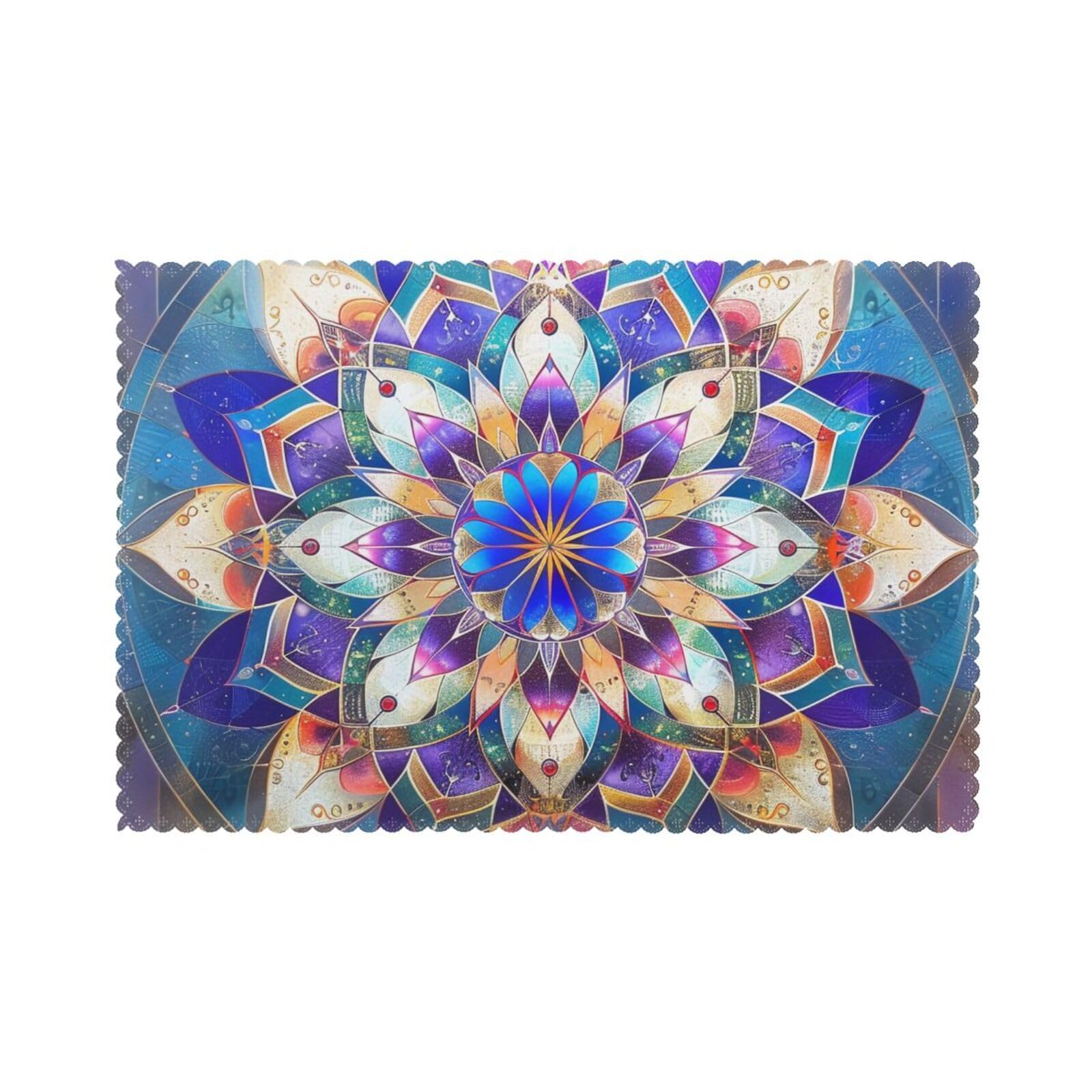 Rectangle Mandala Printed Placemat Heat Resistant Place Mats Set of 6 PCS Washable Kitchen Table Mats, 12x18 Inch
