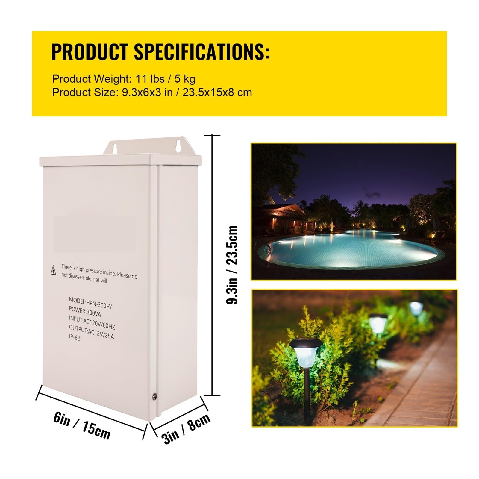 Transformador de bajo Voltaje 100/300W Transformador de iluminación de Paisaje Exterior Resistente a la Intemperie Piscina/SPA/Foco de iluminación de Paisaje(100 W)