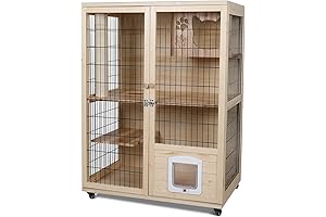 Wooden Cat House Large Space Cat Cage with Scratching Post