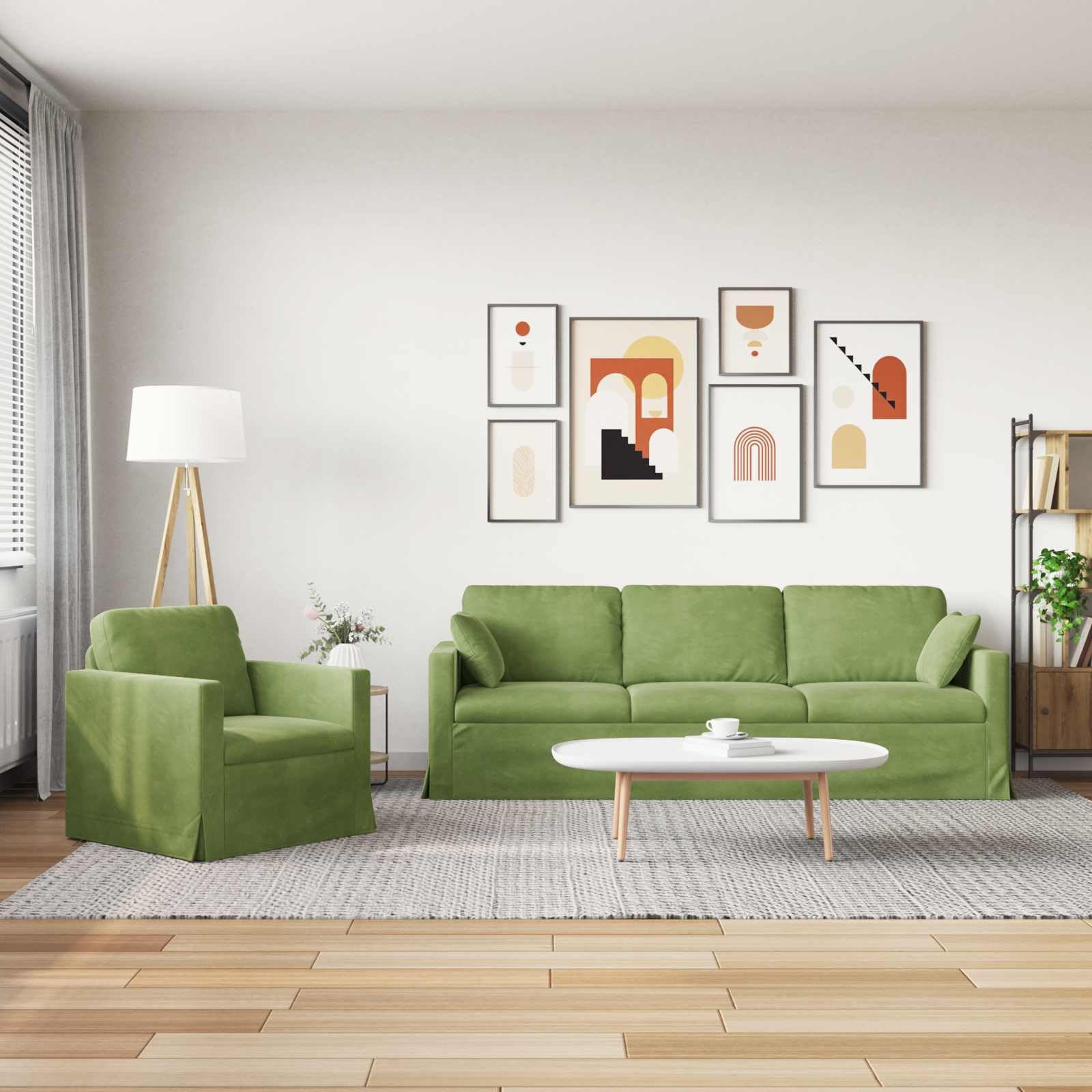 Sofa zestaw 2-częściowy jasnozielony aksamit 228 x 78 x 80 cm z czarną ramą do salonu i pokoju gościnnego, modułowa kanapa z nogami, wygodne dopasowanie i stylowe wzornictwo