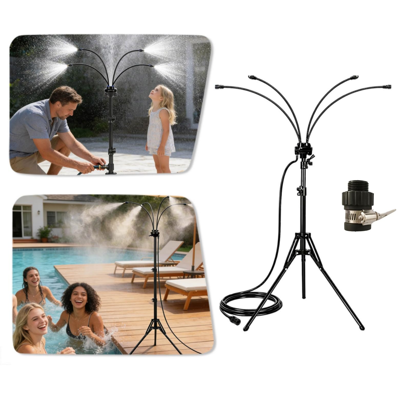 Sprühnebel Terrasse Stehend, Sprühnebel Kühlung Stehend, mit 4 Düsen | Verstellbarer Sprühnebel Kühlung, 360° Drehbarer Wasservernebler Mit Messingdüsen & Ständer, Für Garten, Pool, Patio Outdoor