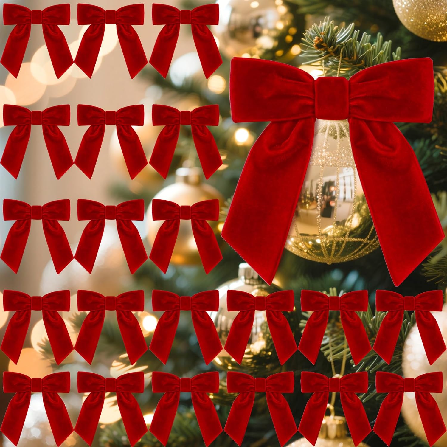 30 Pcs Velvet Ribbon Bows 5" x 4" Pre Tied Christmas Velvet Bows with Twist Tie for Gift Packaging Christmas Tree Wreaths Door Windows Wedding Party Decoration(Red) Red 5" x 4"