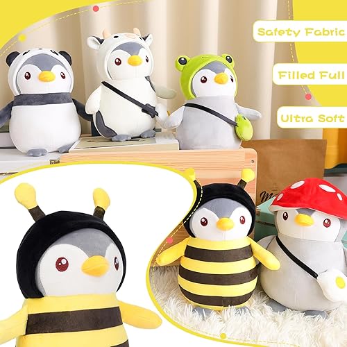Miniatura 4 de Lindo pingüino de abeja de peluche con traje de abeja, regalos para niños (9.8 pulgadas)
