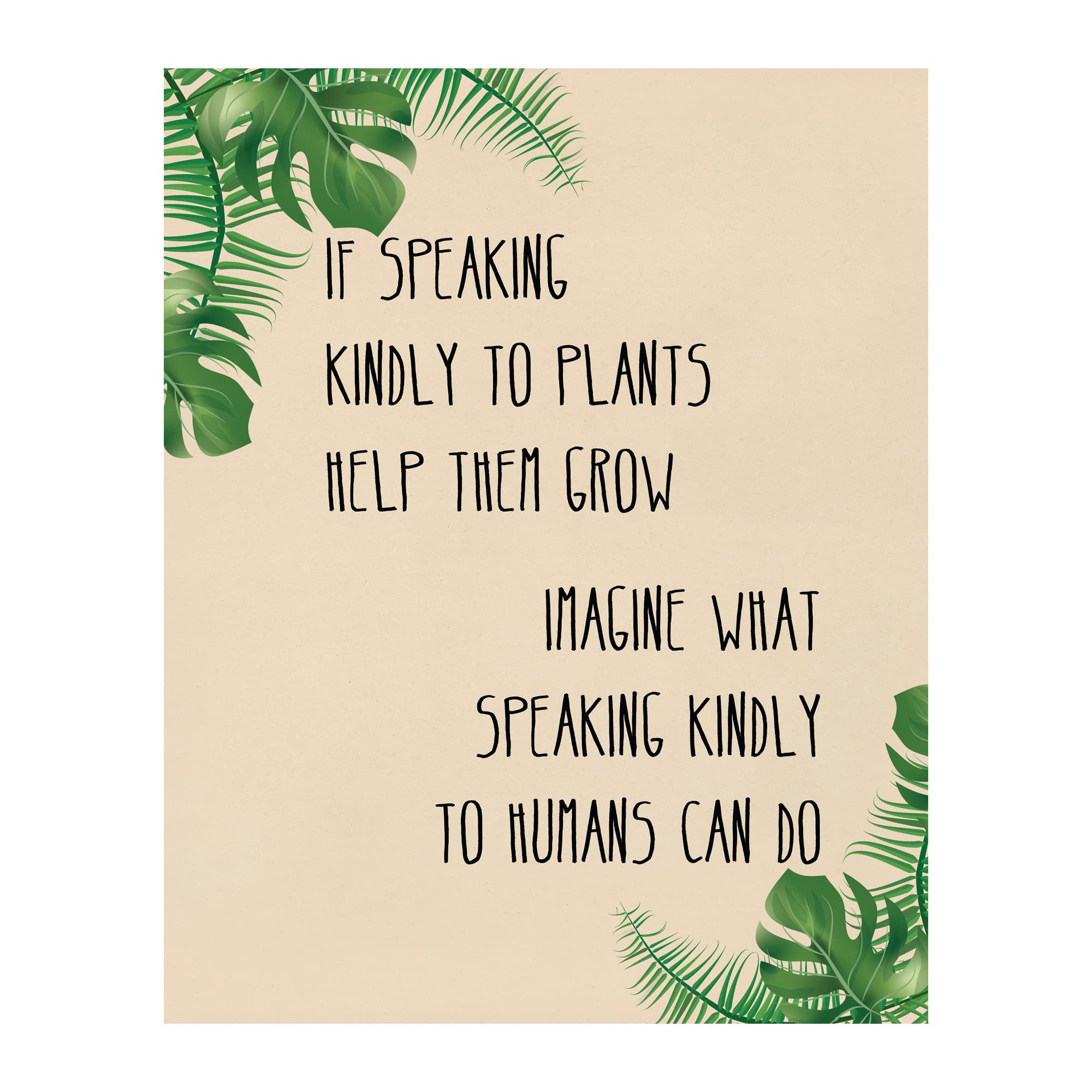 Speaking Kindly to Plants & Humans - Motivational Quotes Wall Art Print, Modern Inspirational Plant Themed Decor for Home, Office & School (Inspirational, 8 x 10 inches)