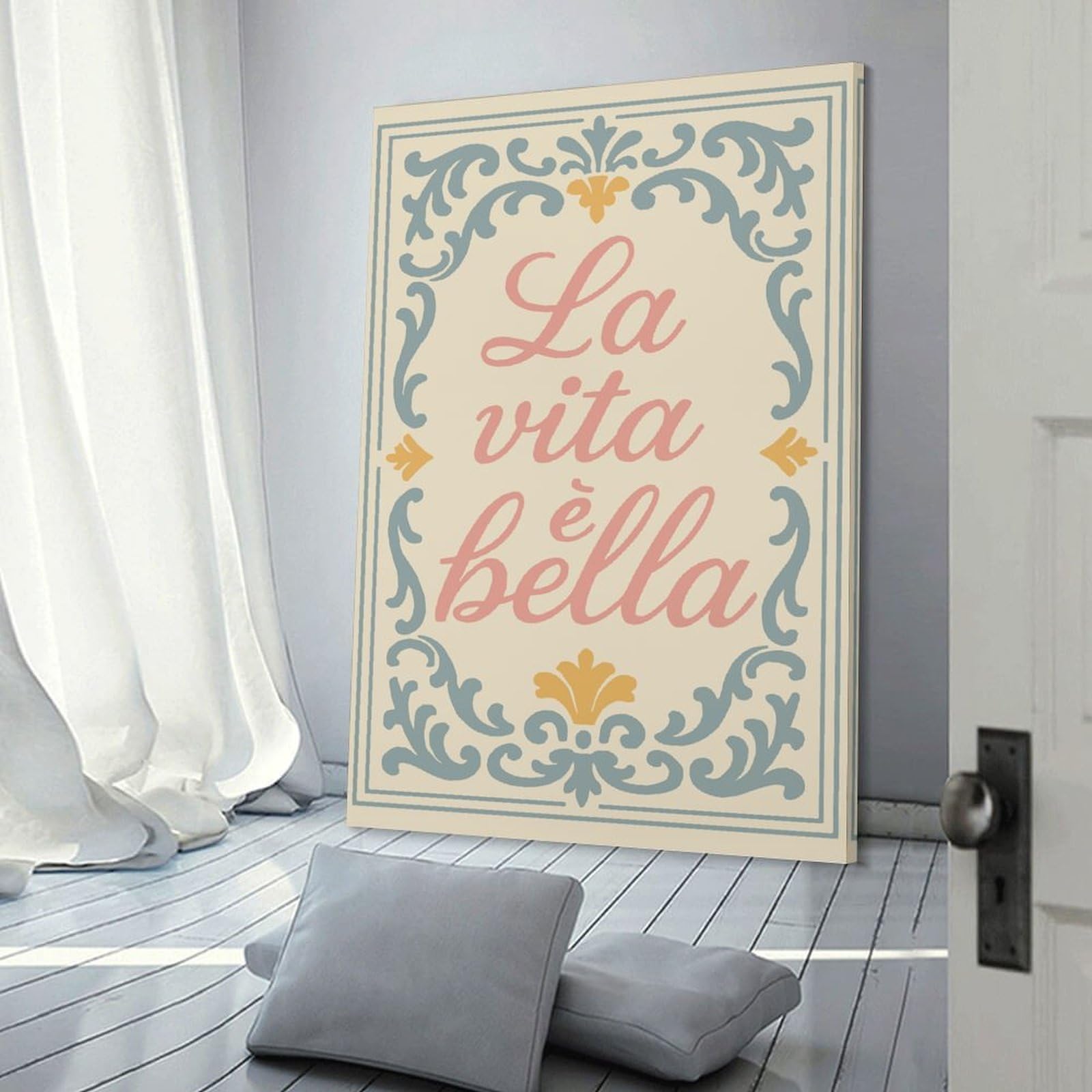 Junmoney Frame-Style-21 Wall Art Print La Vita È Bella Text Art, 24X36inch(60X90cm), For Home Lounge, Bedroom Or Reading Nook, Modern Wall Decor For Cosy Interiors