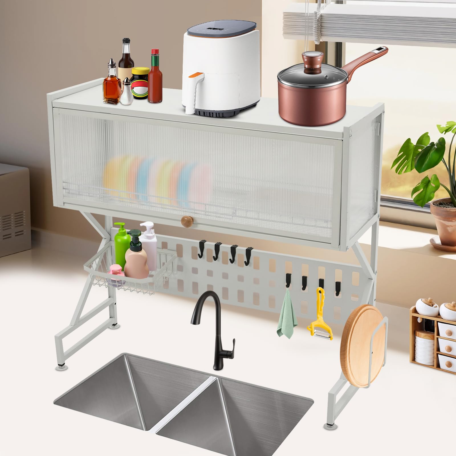 HAPPCUCOE Over The Sink Dish Drying Rack, Kitchen Dish Rack, Large Capacity Dish Drying Rack for Home, Kitchen,33.46 