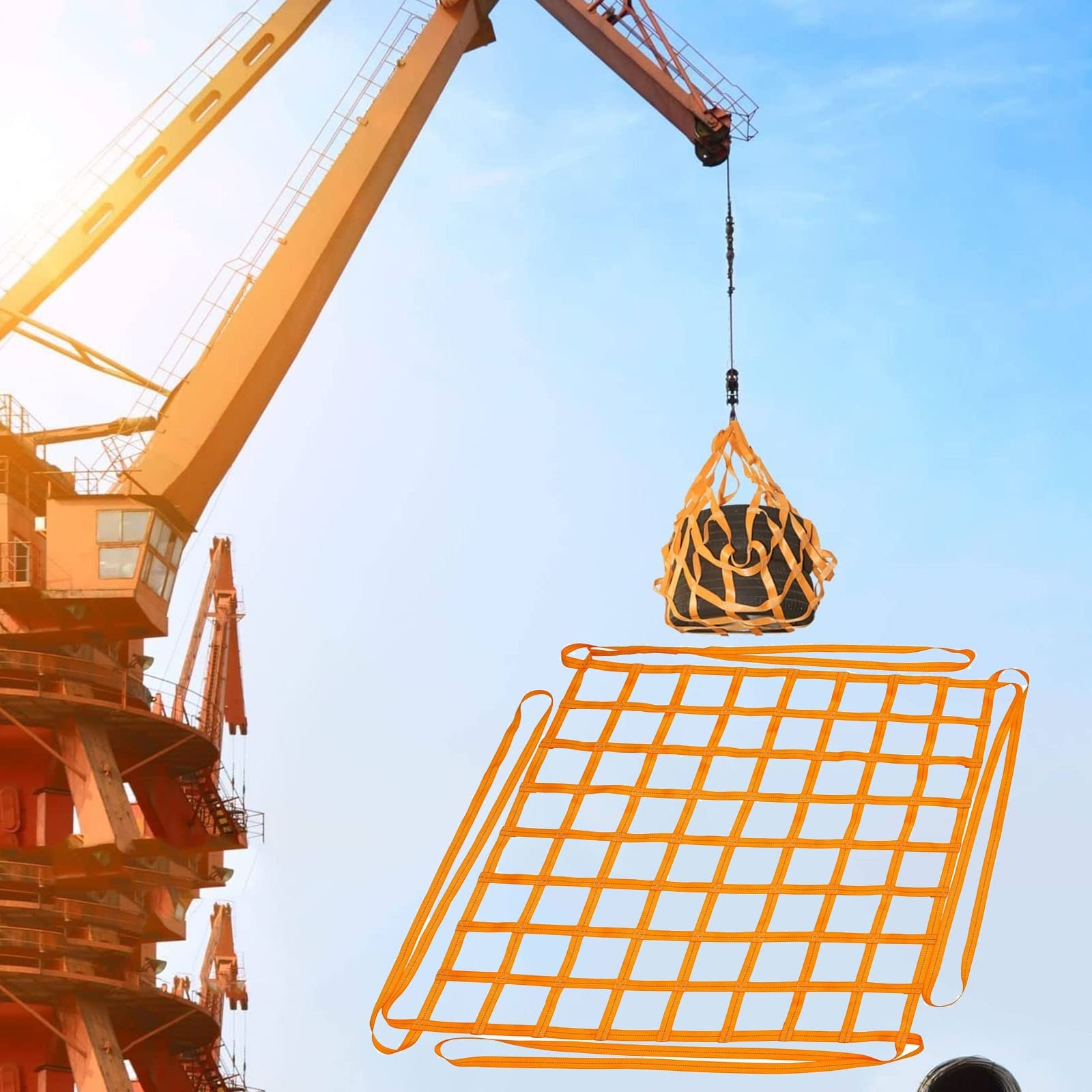 Anhebender Maschengurt Der Sicherheit – Hängendes Hebe-Gepäcknetz Reißfester Hebenetzbeutel Vergnügungspark-Kletternetzgürtel Im Freien Elastisches Treppenschutznetz Traglast 03.-3.5T Orange