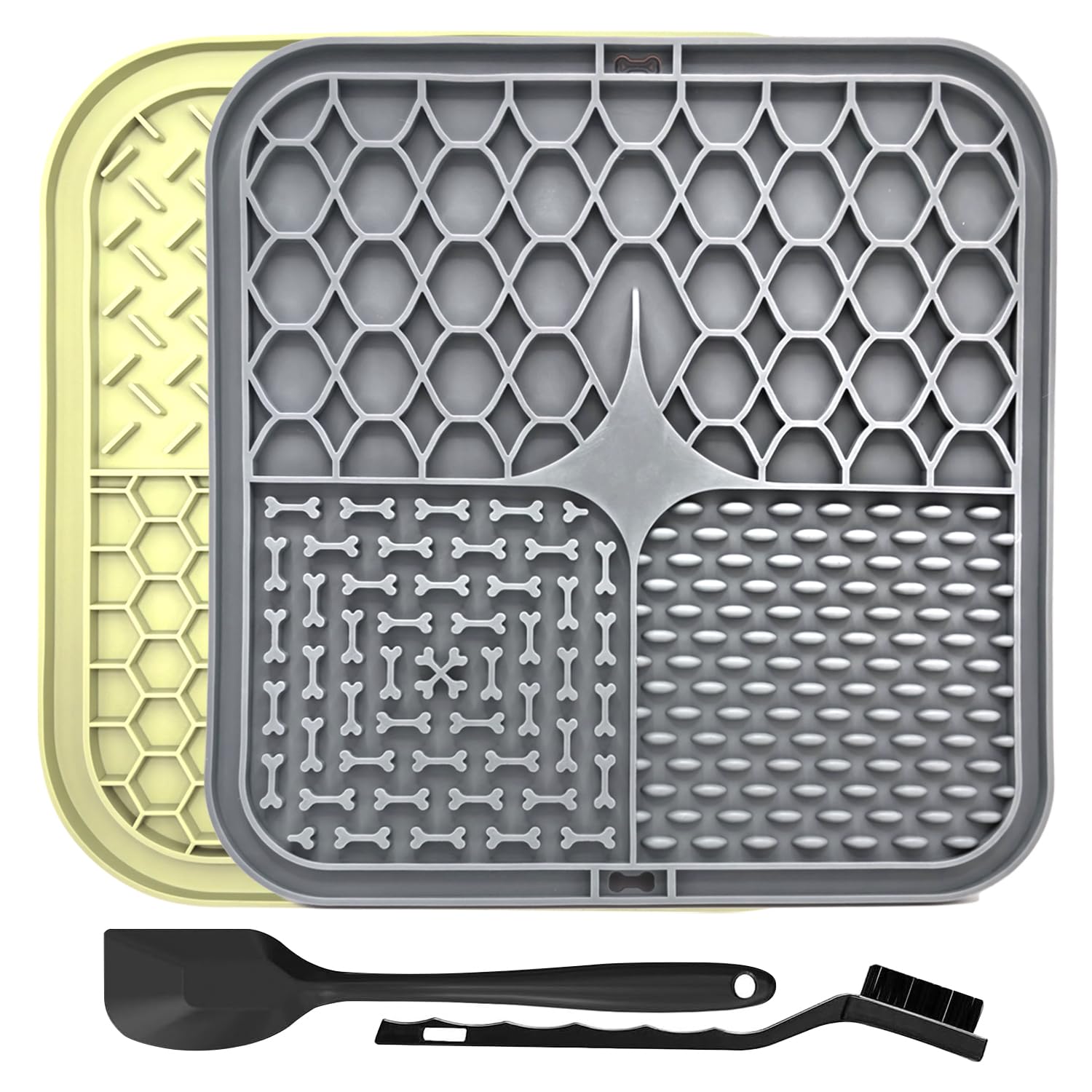 YSYONBOE Licky Mats for Dogs and Cats, Lick Mats with Suction Cups for Dog Anxiety Relief, Pet Feeding & Licking Mats, Pet Slow Feeder Food Mat for Bathing, Training - 2PCS (Grey&Beige, 20CM)