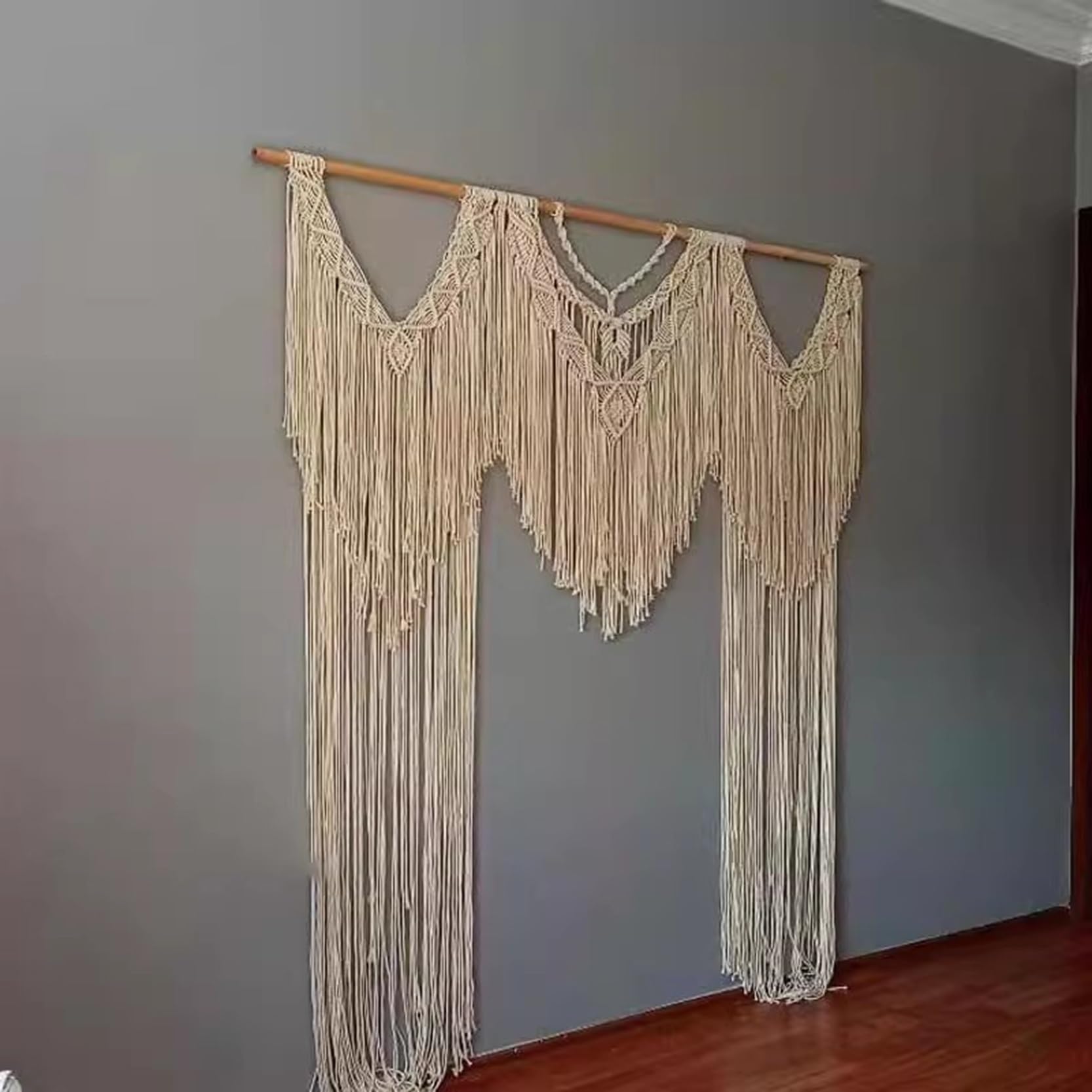 Tapiz de macramé para colgar en la pared, decoración bohemia grande, hecho a mano, cuerda de algodón, para el hogar, telón de fondo de boda, 140 x 185 cm
