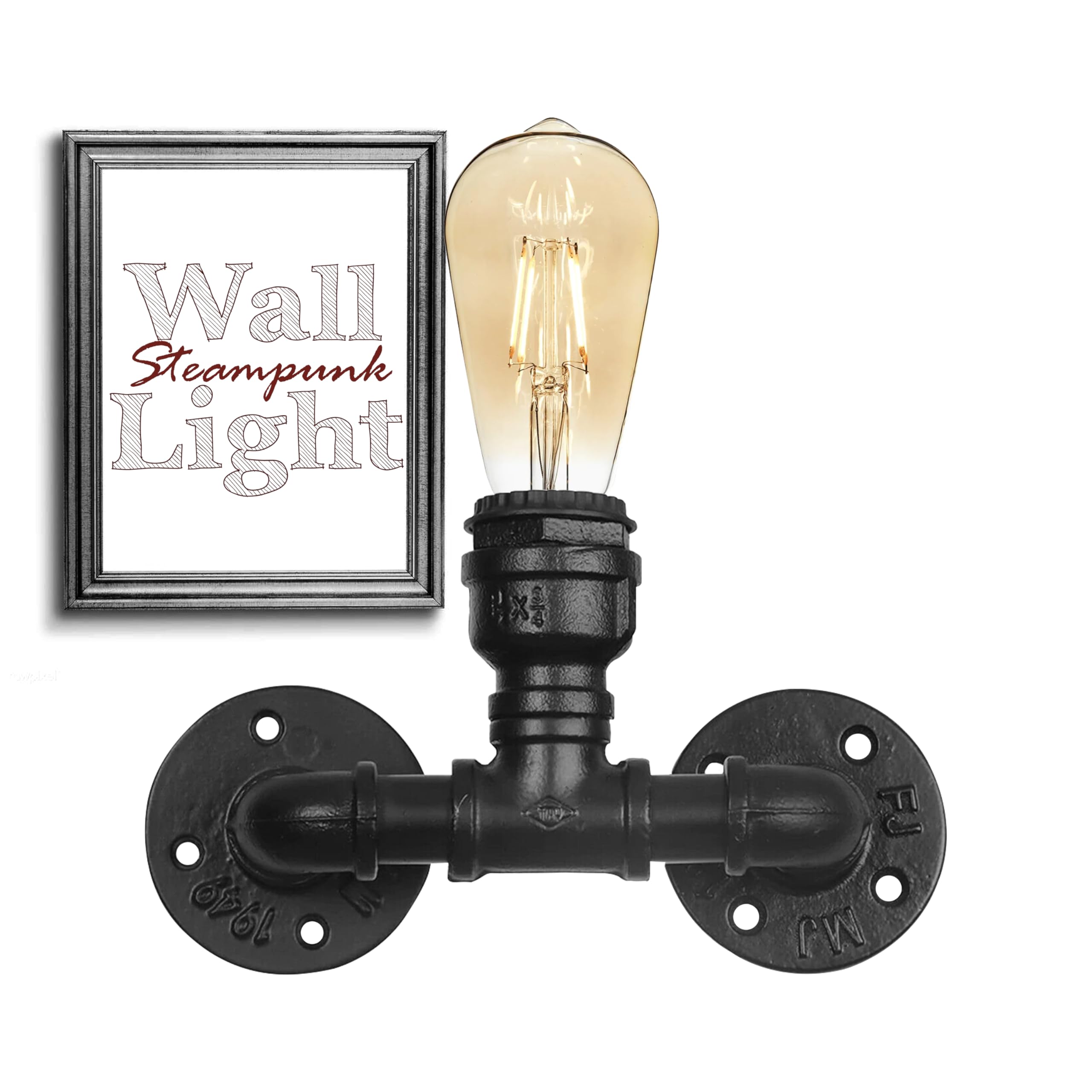 Dc Voltage Black 1 Way Vintage Water Pipe Wall Light Black Metal E27 Steampunk Sconce