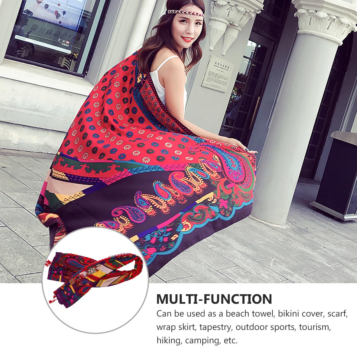 iplusmile Sommer zum Schutz vor UV Strahlen Damen im Boho Stil Strandtuch aus Polyester Multifunktionaler Strand Schal für Outdoor Sport und Urlaub
