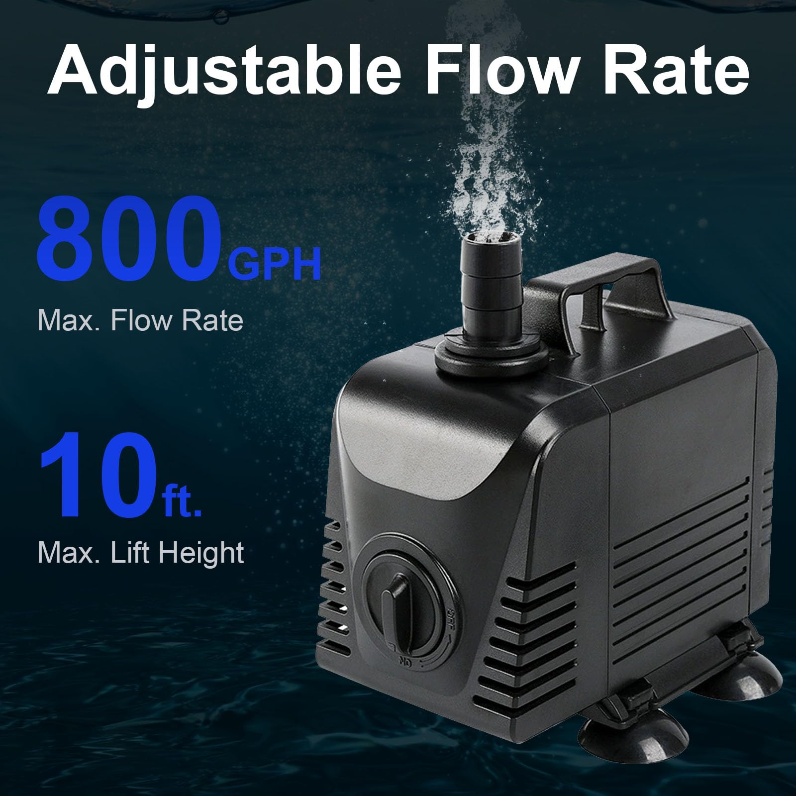 Polegas Submersible Water Pump,3000L/H 45W Ultra Quiet Pond Pump with 3 Nozzles,3m High Lift for Fountain Pumps for Fish Tank Hydroponics Small Pond - Image 3