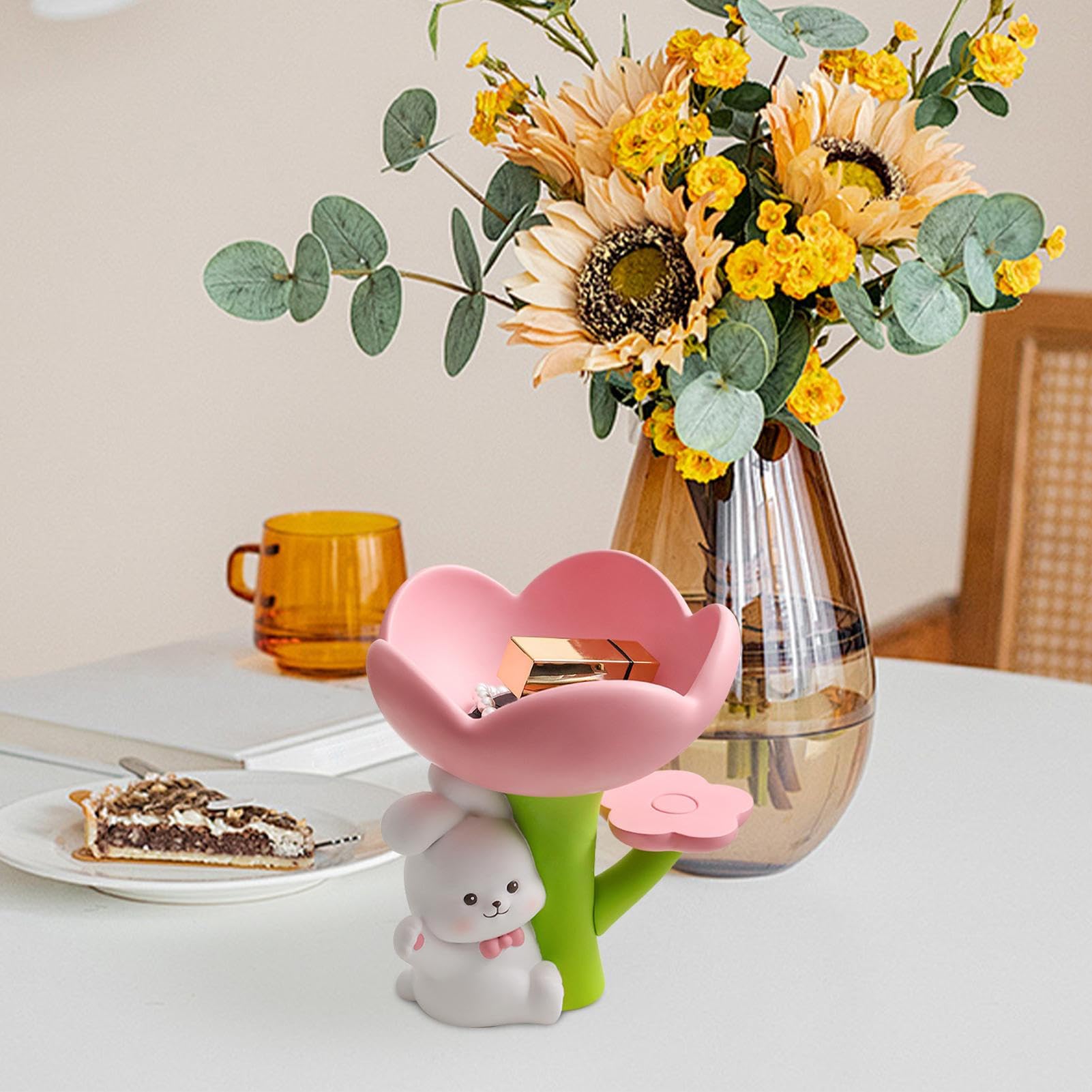Dekoracja króliczka królika, urocza figurka królika, dekoracyjne pudełko do przechowywania biżuterii, Collectible Easter Table Centerpiece, Portable Compact Versatile Ideal for Home, Living