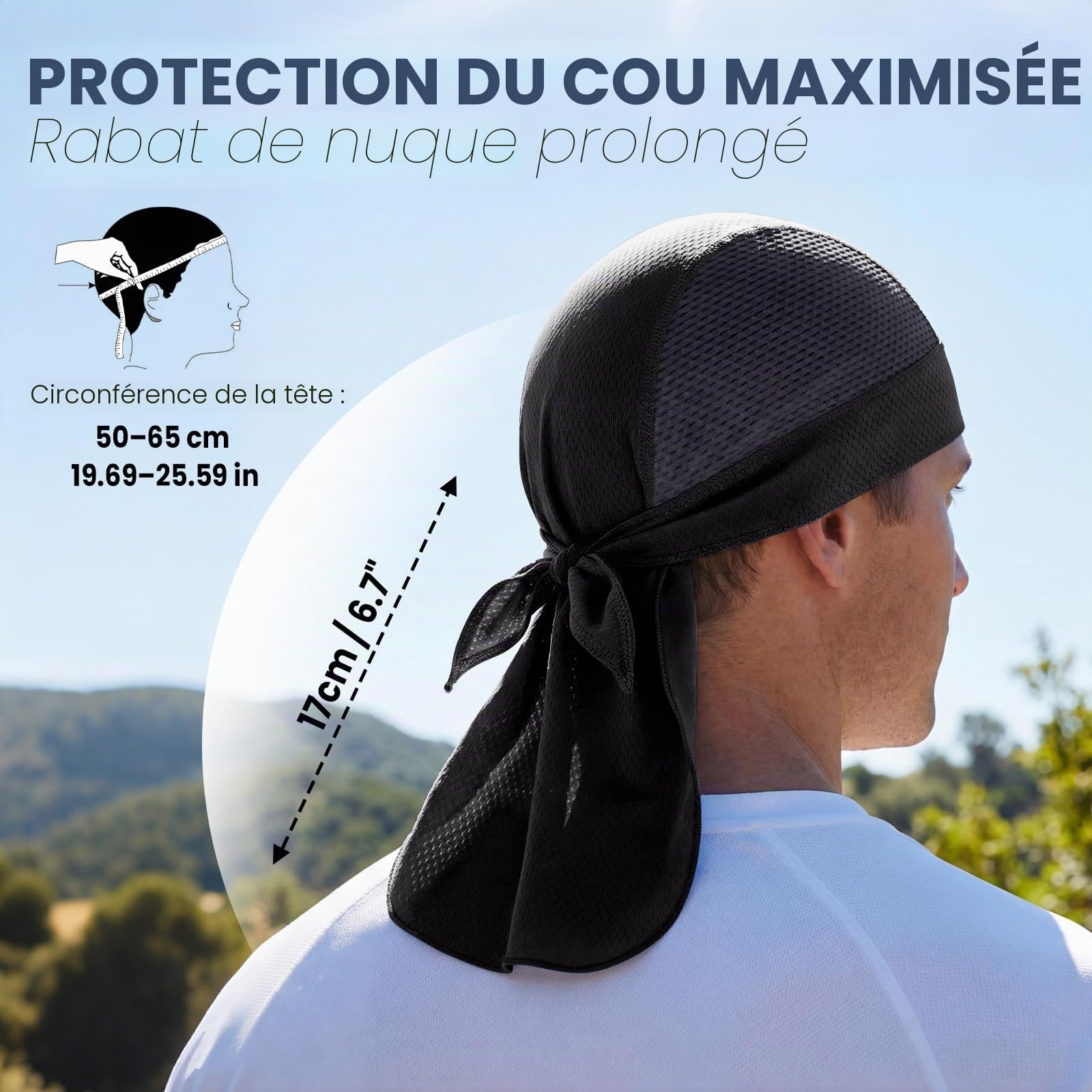 YANIKY Bandana de sport avec protection de la nuque allongée, foulard pour homme et femme, respirant, multipack comme sous-cagoule, Durag pour l'extérieur, la course à pied, le travail