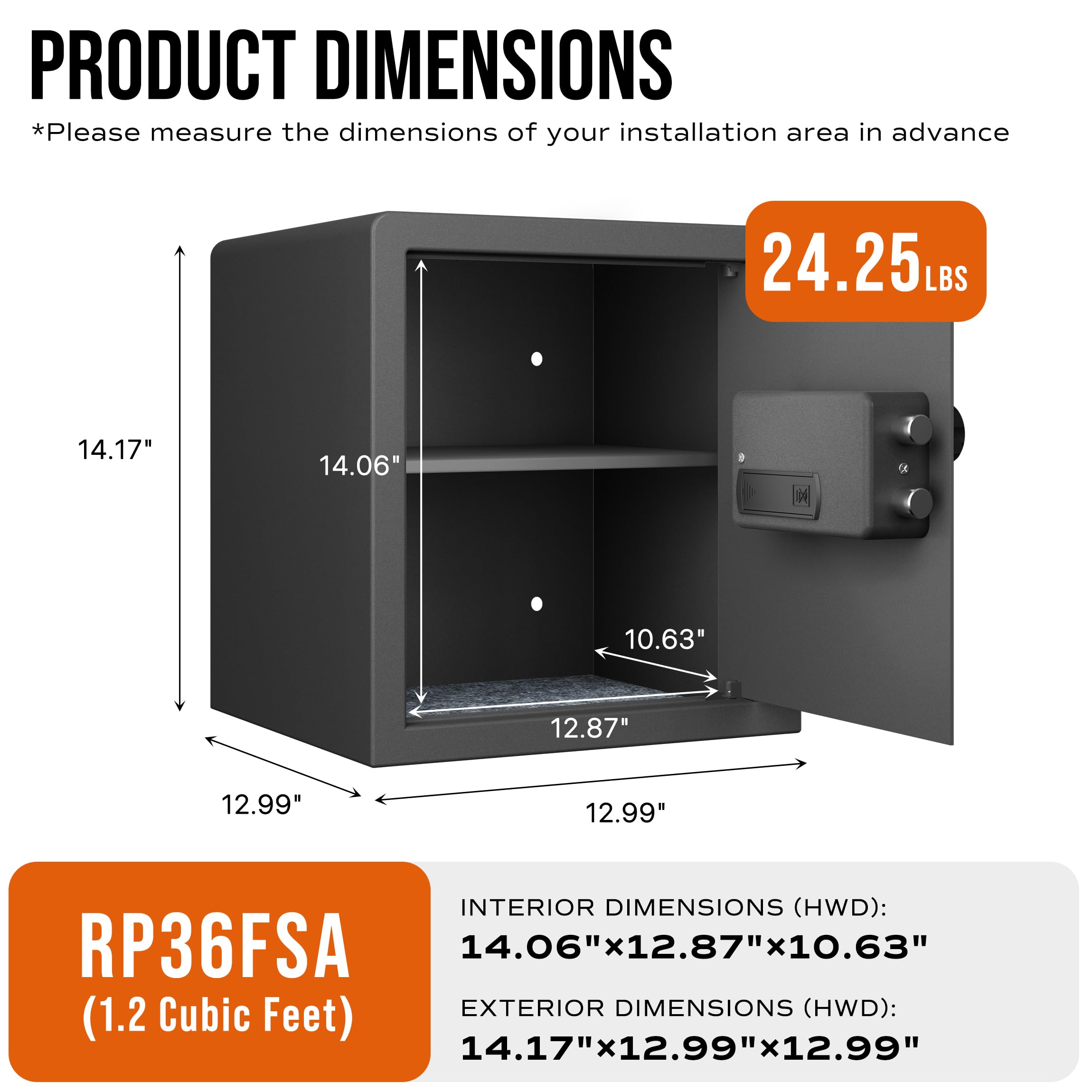 RPNB Coffre-fort biométrique, pavé tactile rétroéclairé, petit coffre-fort pour la maison avec port USB-C d'urgence, voyant lumineux, coffre-fort en alliage d'acier pour l'argent et les bijoux, 34 l