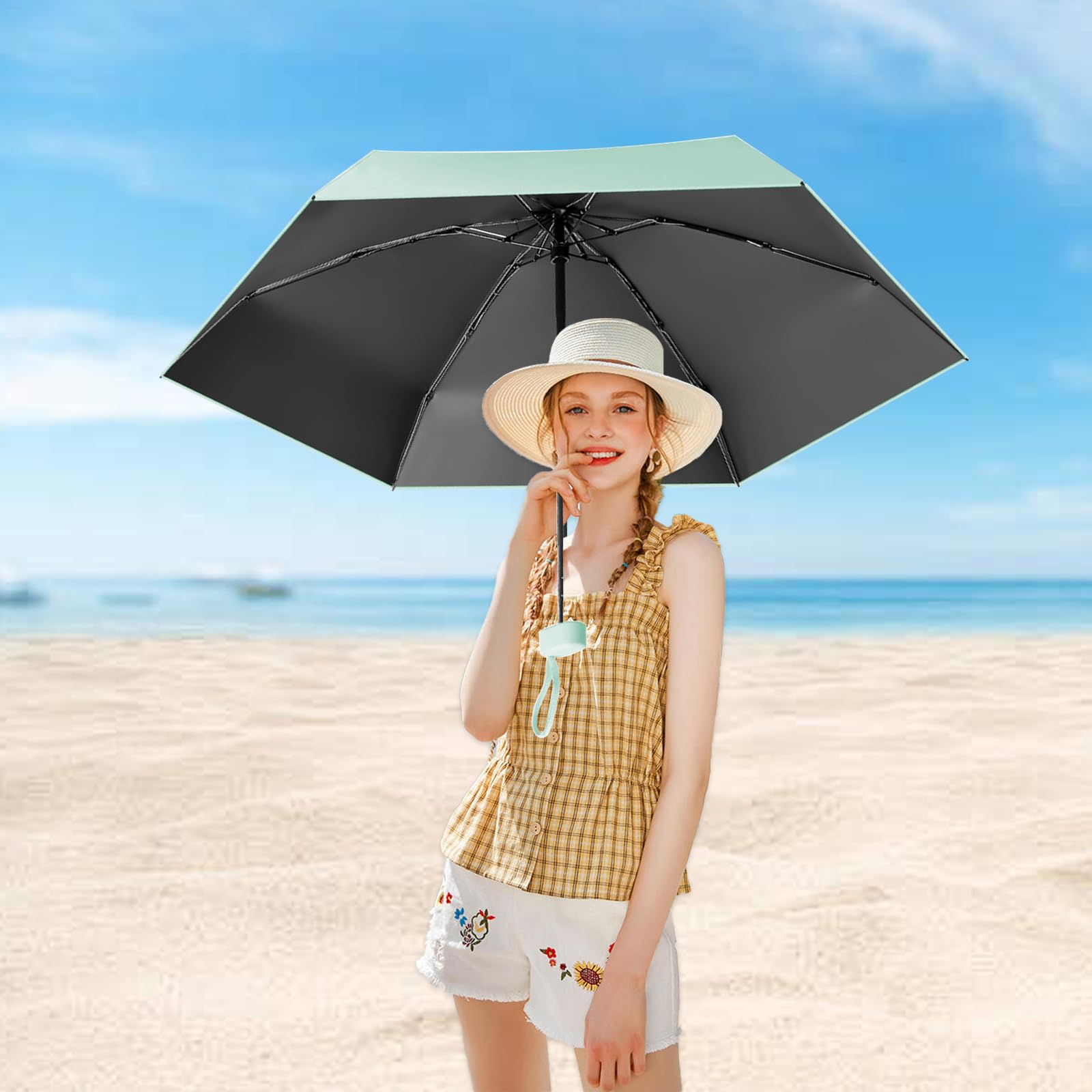 Parasol, mini parasol, parasol kieszonkowy, kompaktowy parasol, mini składany parasol podróżny, parasol UV, z uchwytem na karty, z linką