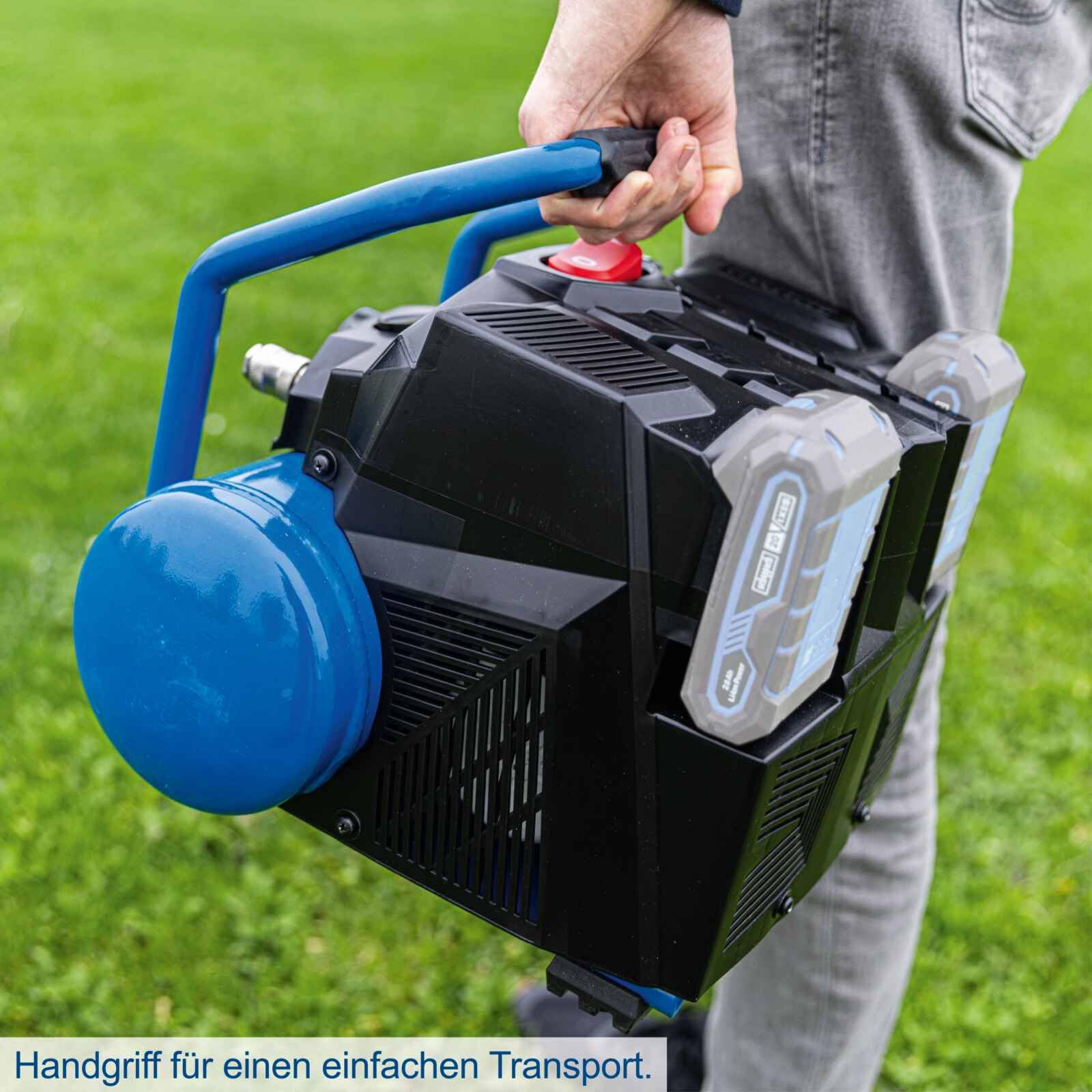 Scheppach Akku Kompressor C-ACT160/6-X mit 11 tlg. Zubehör | 6L Kessel | 8Bar Druck | 130L/min Ansaugleistung | Druckminderer & Manometer | 20V-IXES-System | 10 Jahre Garantie | 2x2Ah Akku & Ladegerät