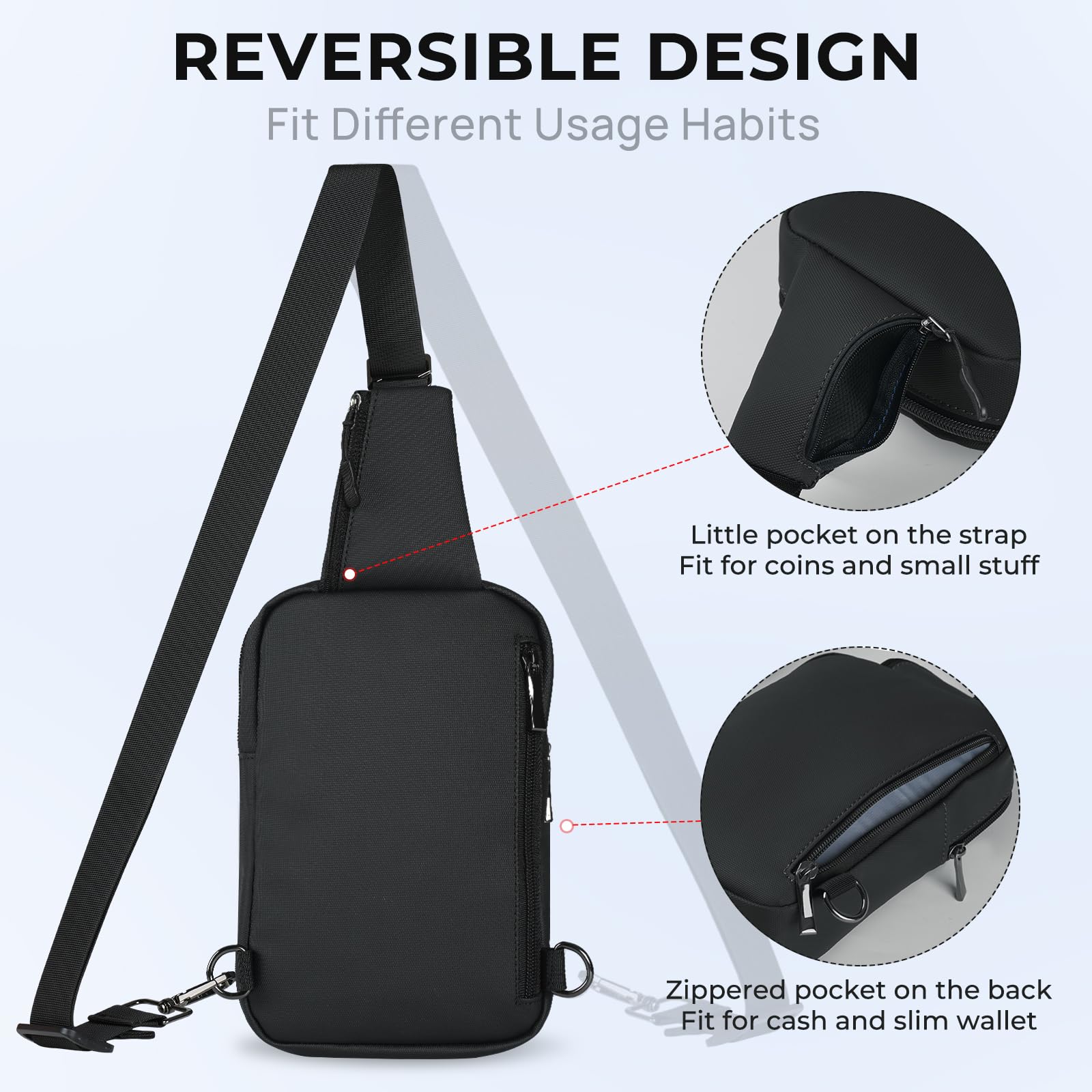 Sling Bag torba na ramię na klatkę piersiową dla mężczyzn i kobiet z blokadą RFID, torba na klatkę piersiową, mała torba męska, na lewe i prawe ramiona