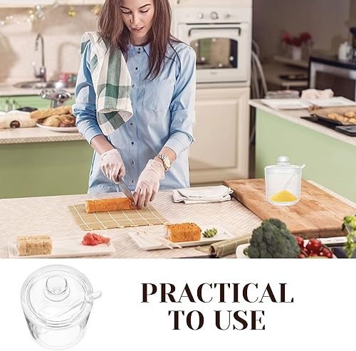 Miniatura 4 de Juego clásico de azucareros de vidrio transparente con tapa para servir, olla de sal y pimienta, contenedor dispensador de condimentos, caja de