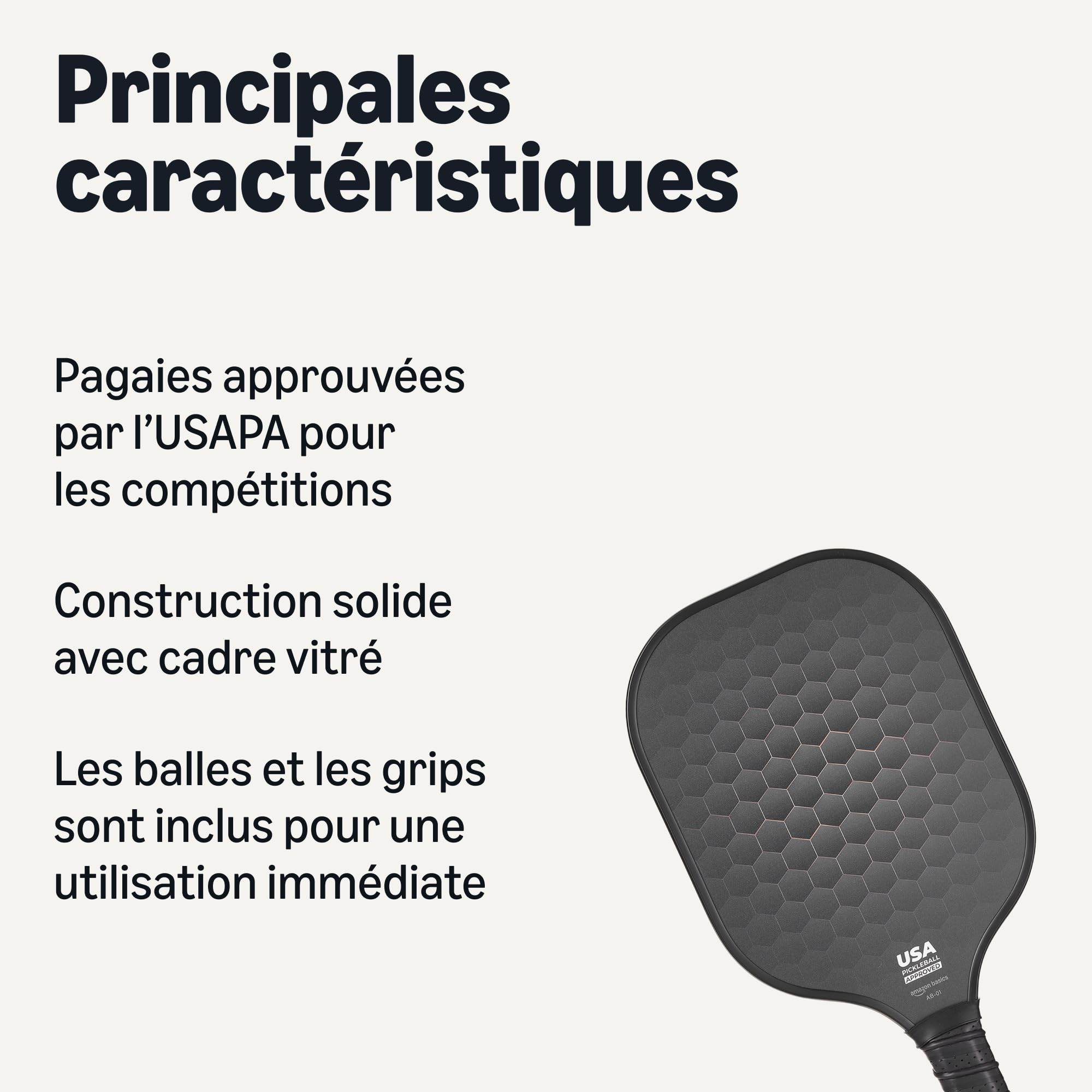 Image secondaire de Set de 2 Raquettes de Pickleball USAPA avec 4 Balles et 2 Grips - Noir Stealth