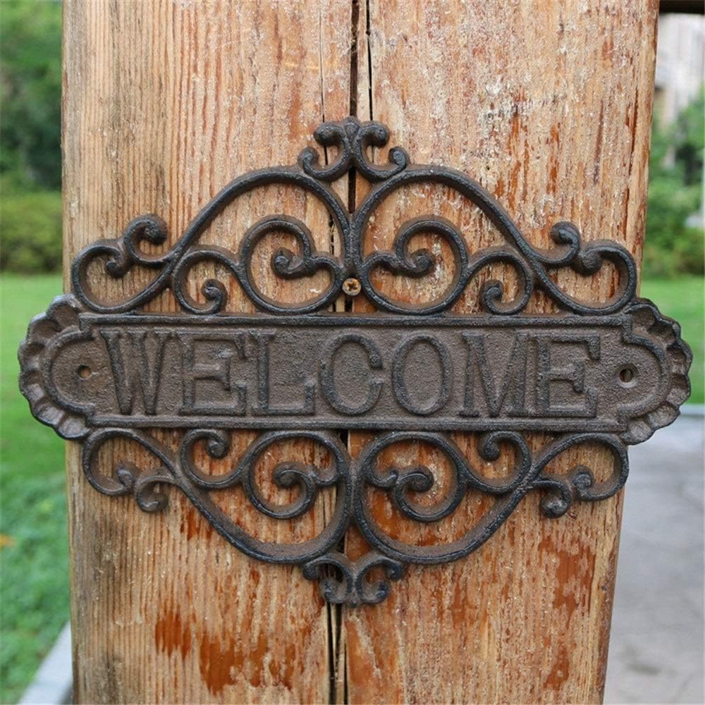 qiuqiu Garden Welcome Sign, Wall Vintage Cast Iron Flower Shape Art Decorative House Number for Indoor Outdoor Porch Classroom for House Plaque Garden Bar Cafe Store Gate