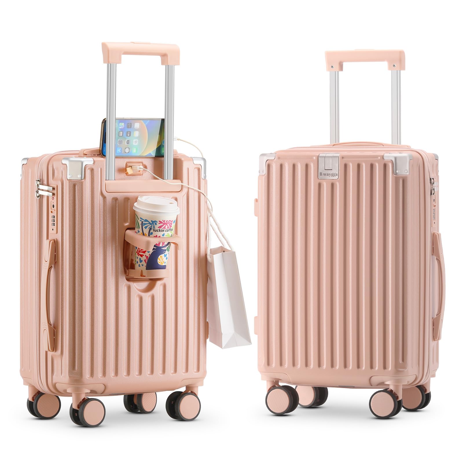 20 inch carry on luggage carry-on with cup holder & usb port, luggage with airline approved tsa lock, softside lightweight carry on luggage 22 x 14 x 9 airline approved 360° spinner double wheels