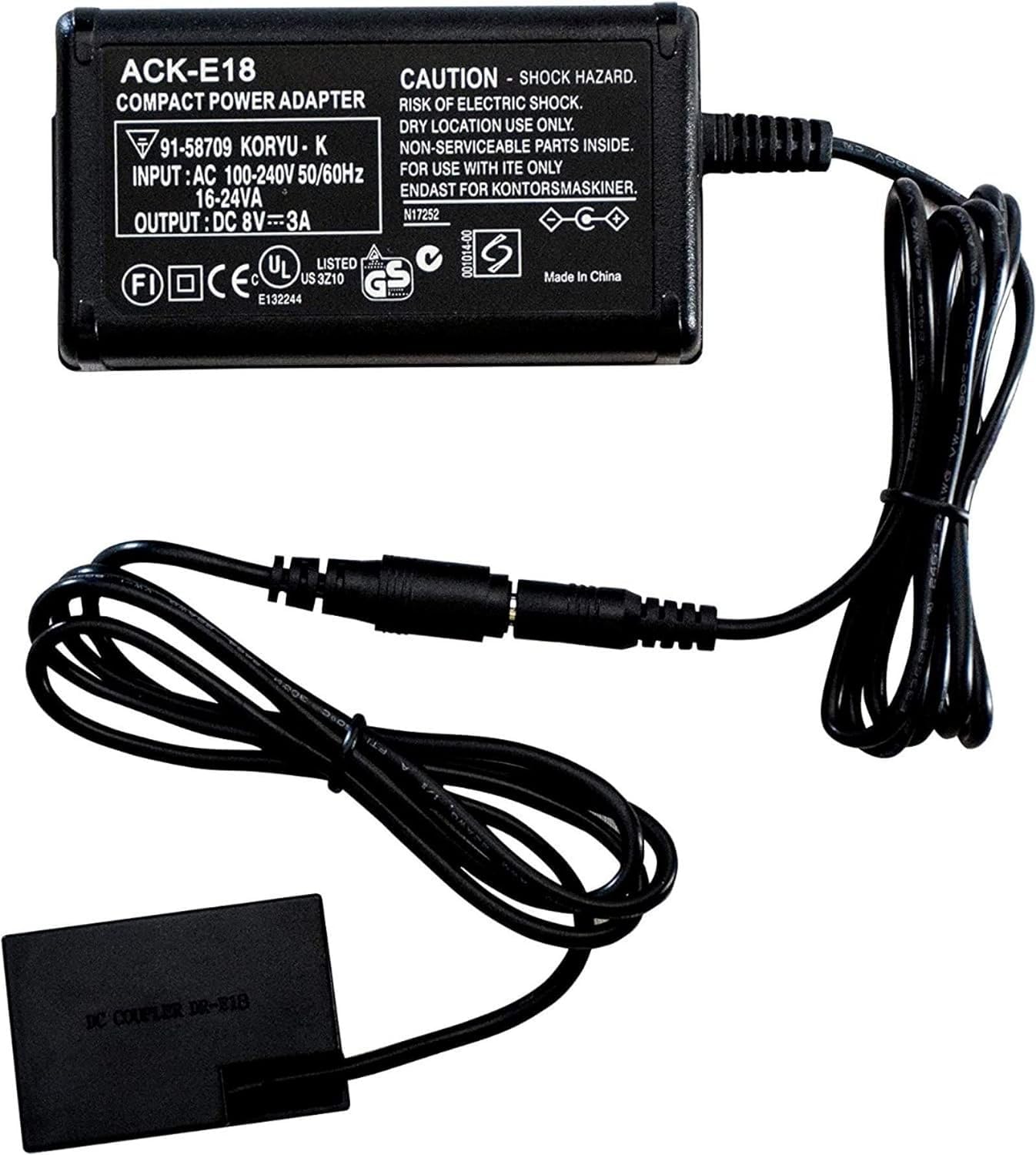 ACK-E18 Power Adapter & Dummy Battery For Canon Rebel T7i, SL2, 77D, RP, R8 & Other Models