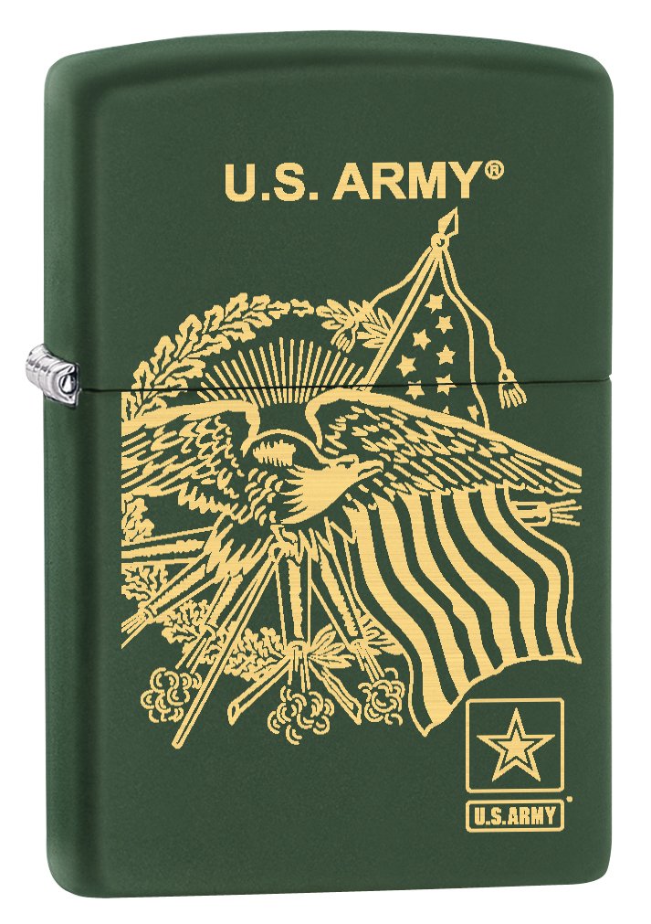 Zippo Lighter U S Army Eagle and Flag - Green Matte 77658
