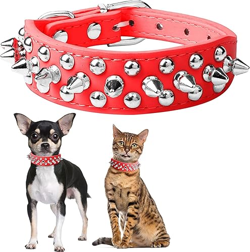 Pimaodog Collar de perro con tachuelas, ajustable de cuero suave para cachorros para perros pequeños y medianos, bulldog pitbull, mastín caniche y