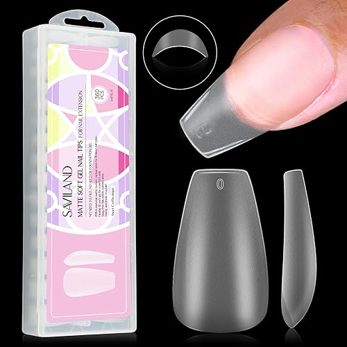Saviland Puntas de uñas cortas de gel X 15 tamaños preformados de cobertura completa puntas de uñas tipo ataúd sin necesidad de limar, ultra