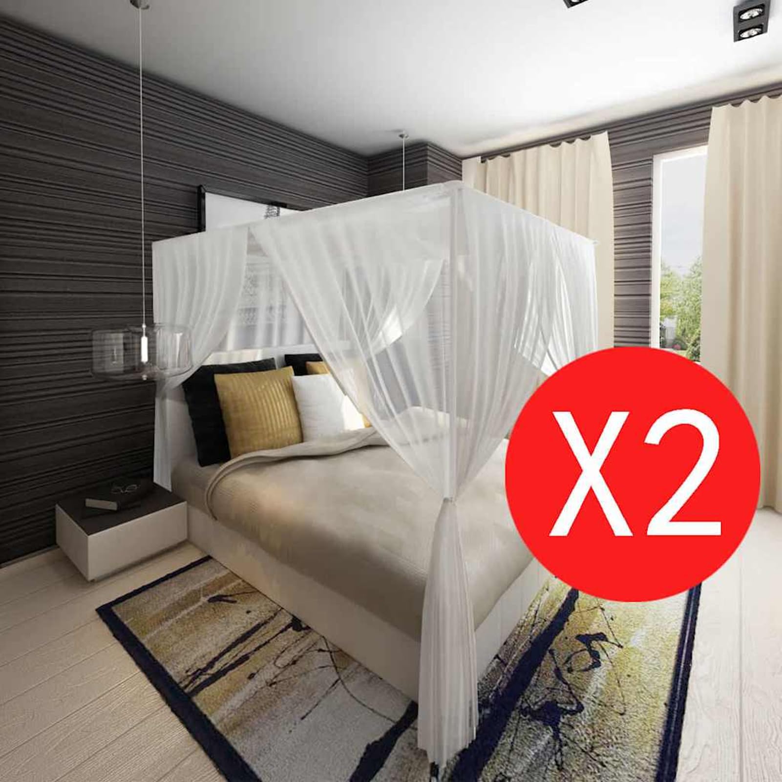 Moskitonetz Set 2 Stück, Quadratisches Bett Moskitonetz aus 100% Polyester, Weißes Insektenschutznetz mit feiner Masche für Zuhause, Ideal für heiße Sommertage 50264