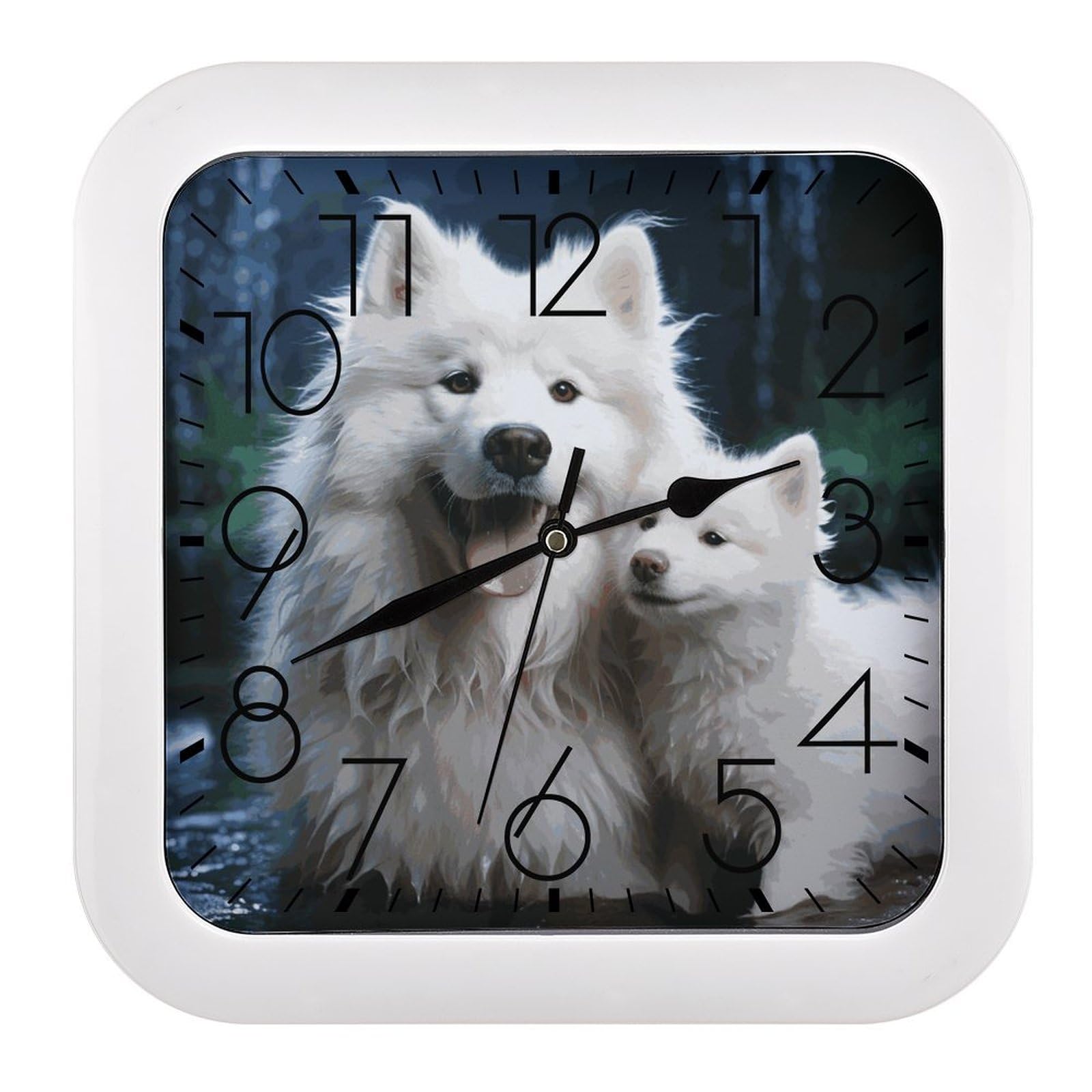 Horloge murale pour salle de classe et maison avec motif chien blanc amusant