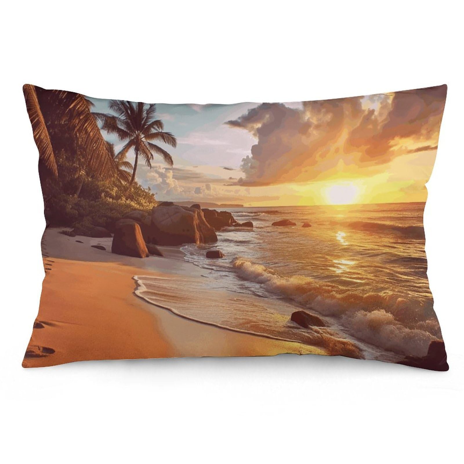 NTVOWPZO 2 Pack Decoration Throw Pillow Covers 20"x30" Pillowcases Covers Tropical Beach at Sunset Pillowcases Modern Farmhouse Home Decor Sofa Cushions Covers for Couch Bed Living Room
