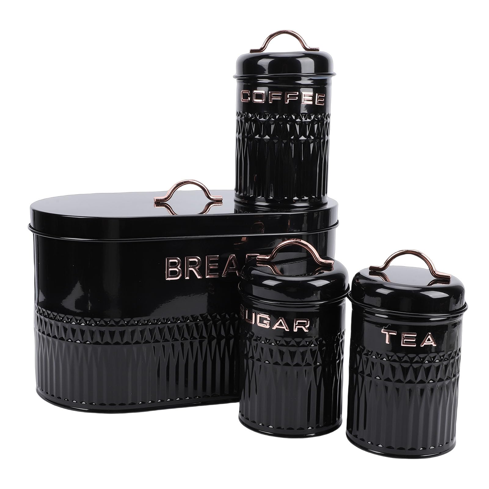 SIXRUN Set Portapane e Contenitori Dal Design Elegante per la Soluzione di Stoccaggio da 4 Pezzi in Ferro per Uso Alimentare da Bancone della (BLACK)