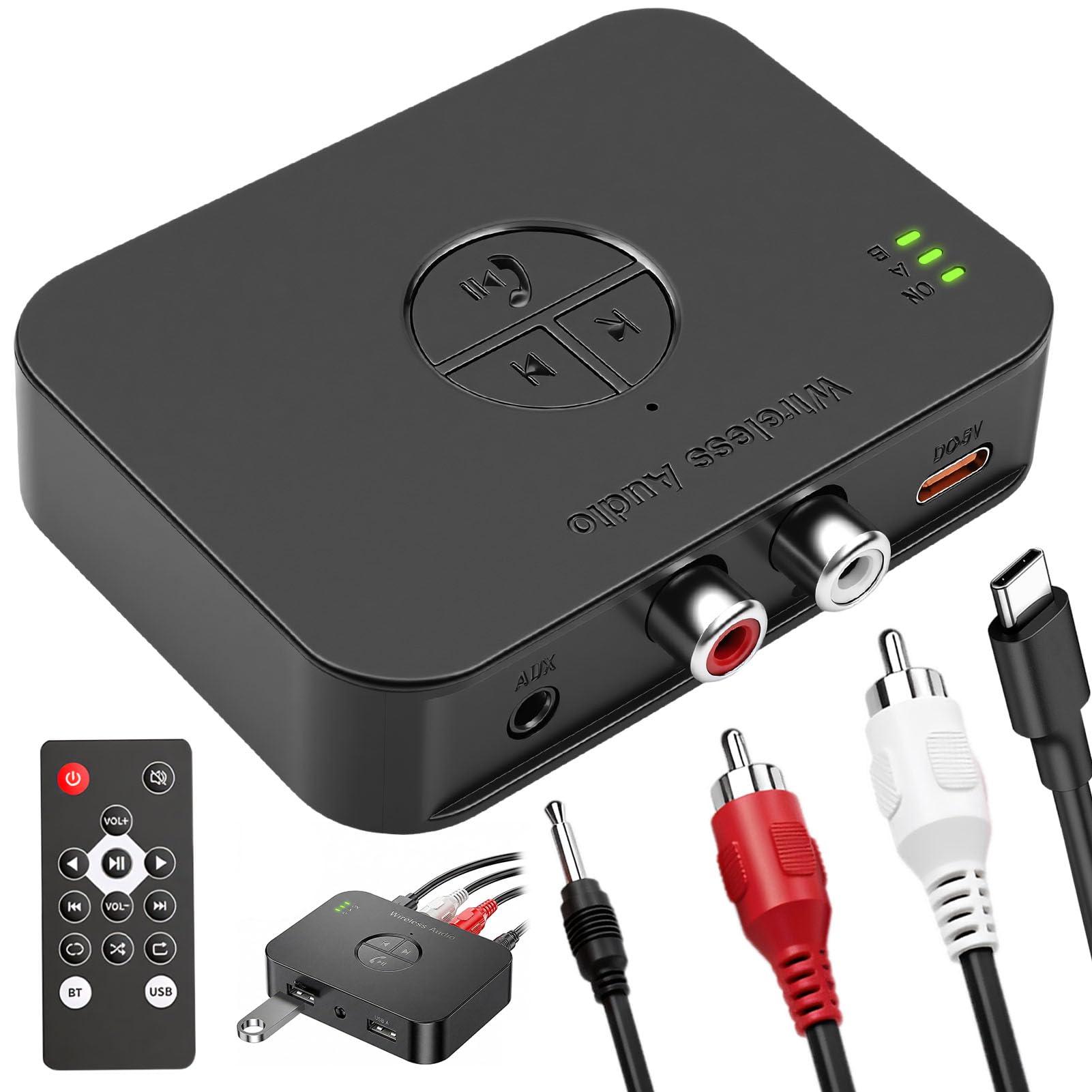 Bluetooth Receiver Equipment HiFi 6.0 with 2 R C to 0.3 cm and AUX with Remote | Wireless Audio Adapter, Stereo Output Low Latency Phones Amplifier Car and TV, Playback AVRC A2DP HFP HSP