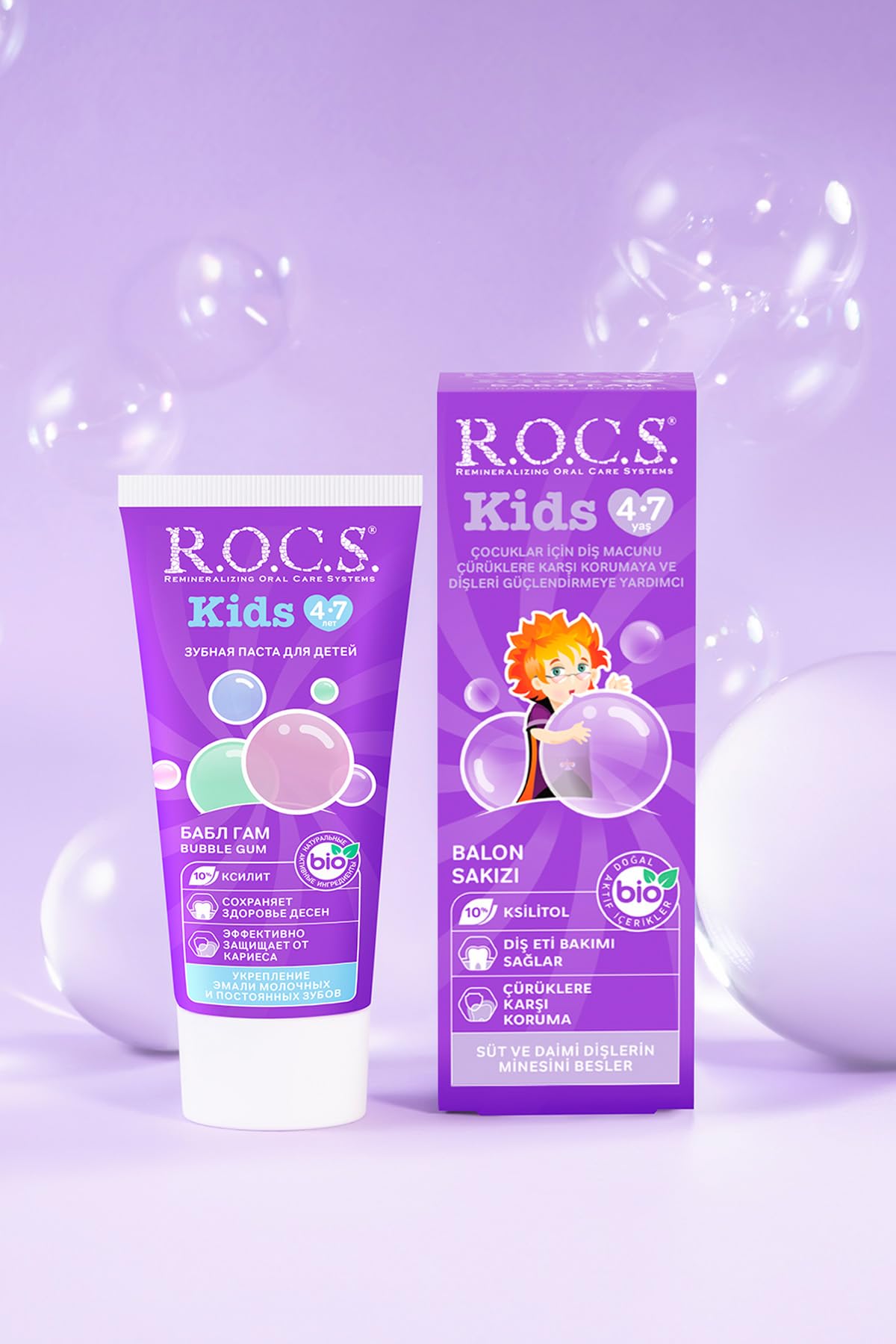 R.O.C.S. Kids 4-7 Yaş Florürsüz Diş Macunu Balon Sakızı Tadında (2 paketi)