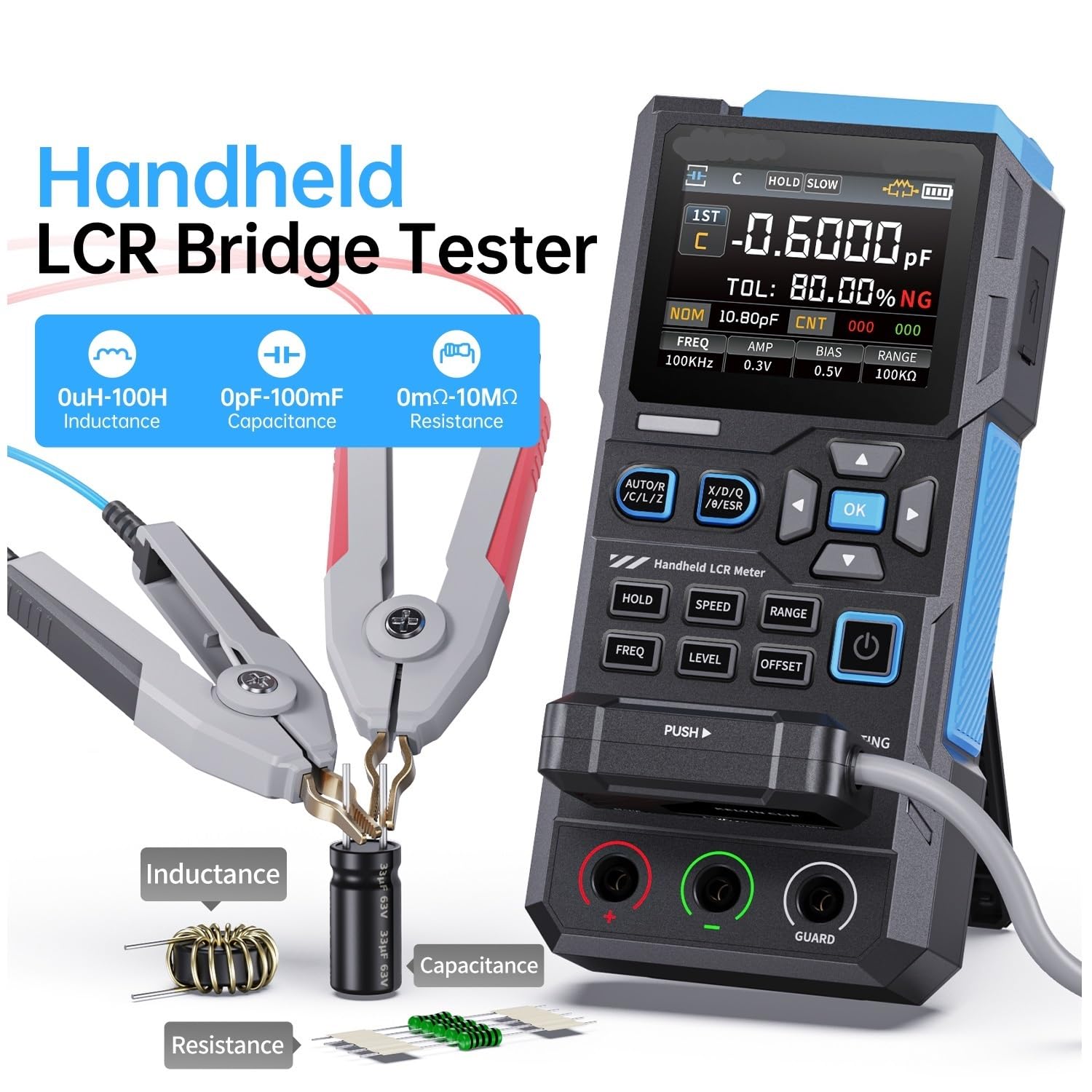 Medidor LCR de mano 100Hz-100kHz, probador de puente digital de precisión del 0,3% for resistencia de capacitancia de inductancia con pantalla TFT de 2,8"
