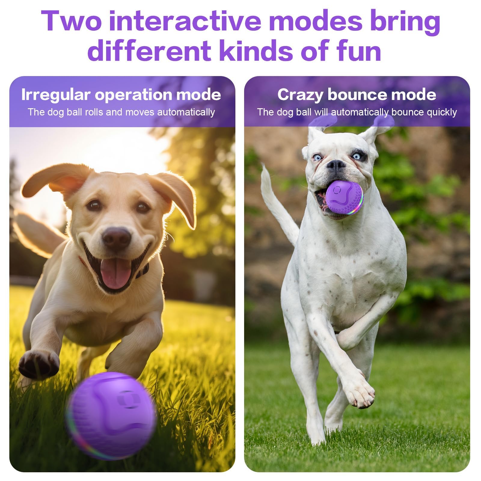 Pelota interactiva para perros, juguete rodante automático, bola animada para perros medianos/grandes para aliviar el aburrimiento, bolas de movimiento automático activadas con flash LED, recargable