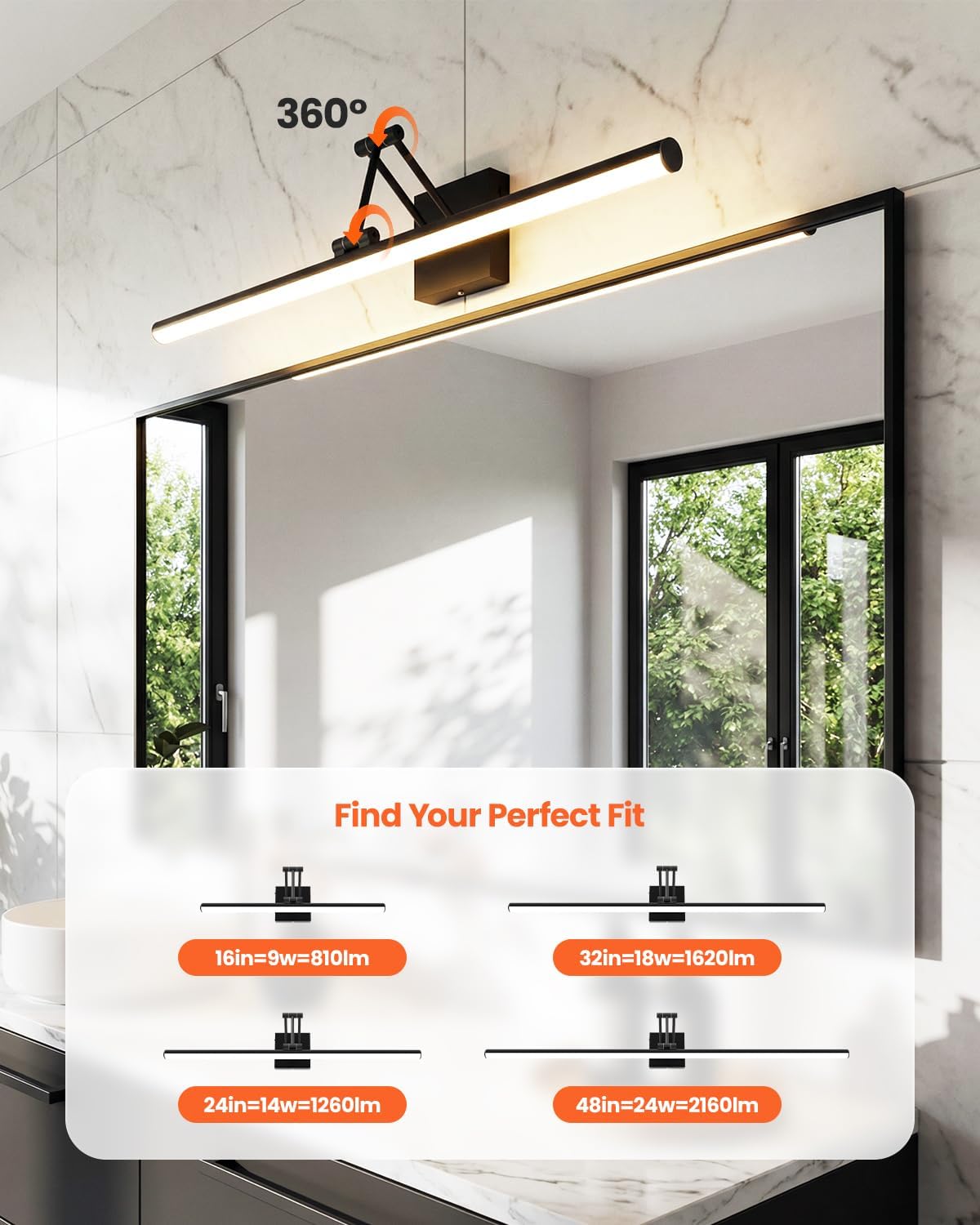 Black Bathroom Vanity Light Fixtures, Morden Vanity Lights with LED Lighting Bar, 5CCT&Dimmable Wall Sconce Lamp,16IN Rotatable Bathroom Light Fixture Over Small Mirror For Restroom Bedroom-ETL