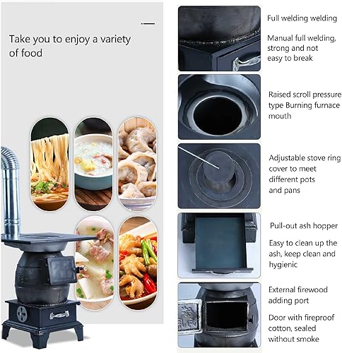 Miniatura 7 de DDSS Estufa de calefacción de leña para interiores, estufa de calefacción rural de hierro fundido grueso, cocina sin humo, ahorro de energía de