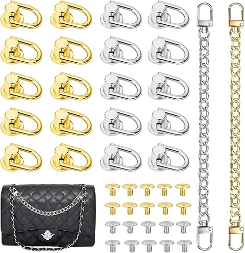 20 botones de cabeza de bola de tornillo con anillo en D para bolso + 2 extensores de correa plana de 7.9 pulgadas, anillo giratorio de bola D,