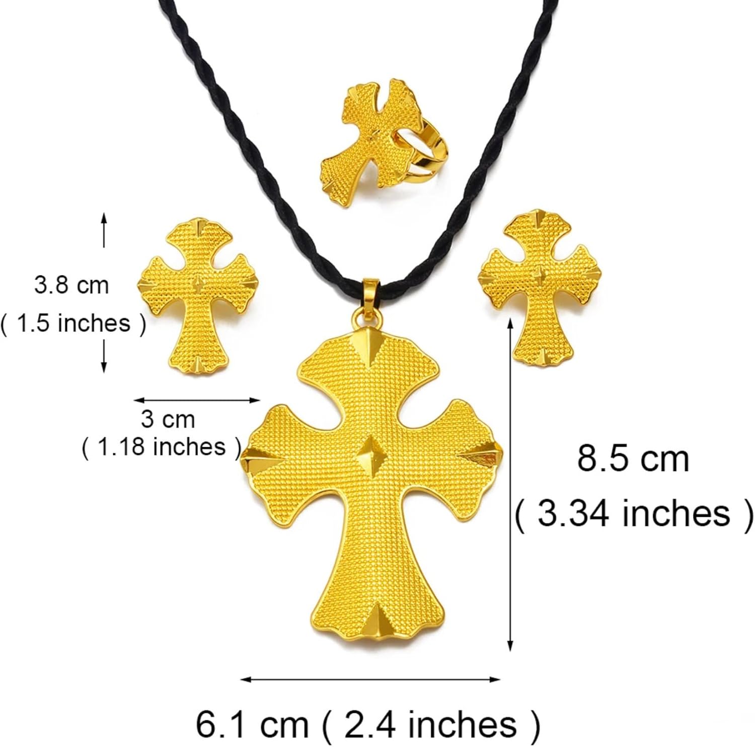 Ethiopian Jewelry for Women Set Eritrean Jewelry Set for Women African Cross Jewelry Sets Ethiopian Eritrea Pendant Black Rope Earrings Ring for Womens Engagement