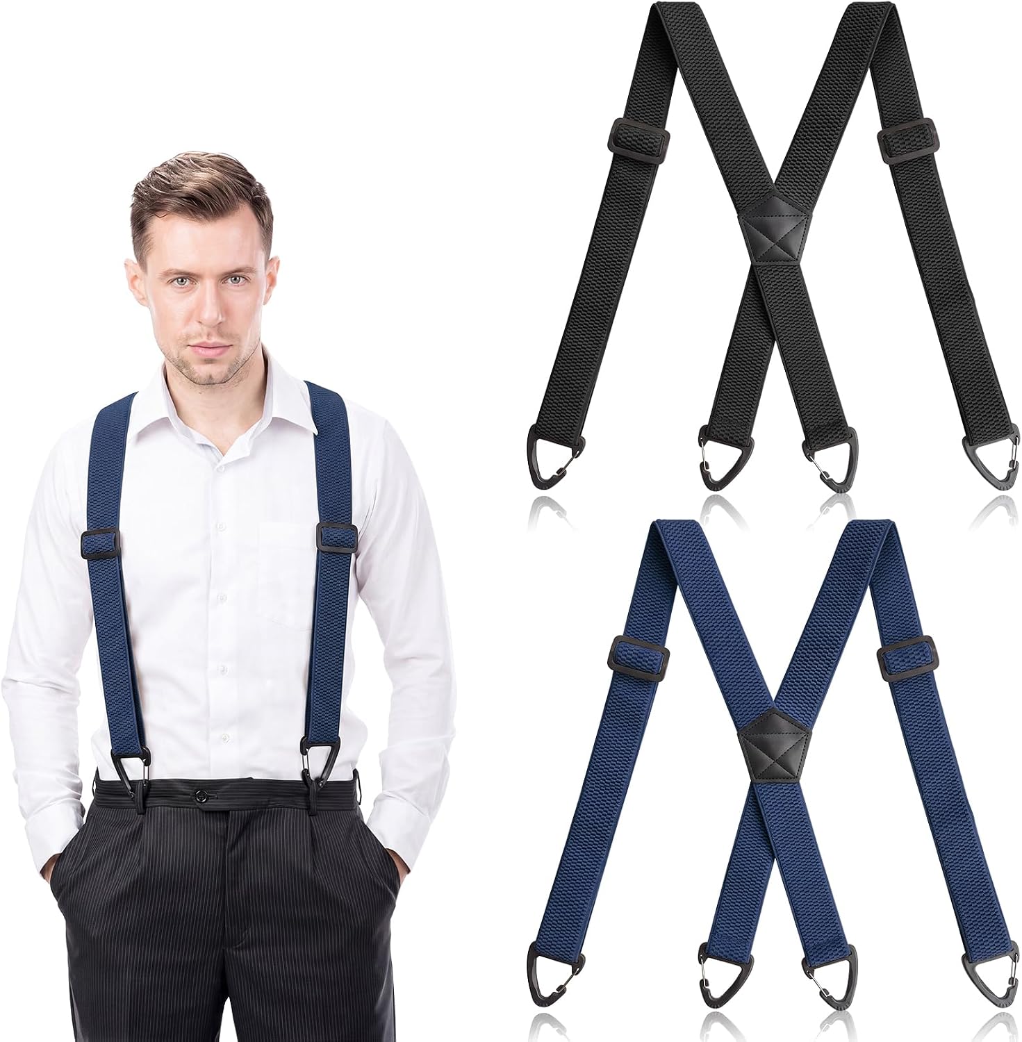 2 Pcs X Back Hidden Suspenders for Men, 1.5 Inch Heavy Duty Under Clothing Suspenders with Adjustable Clips