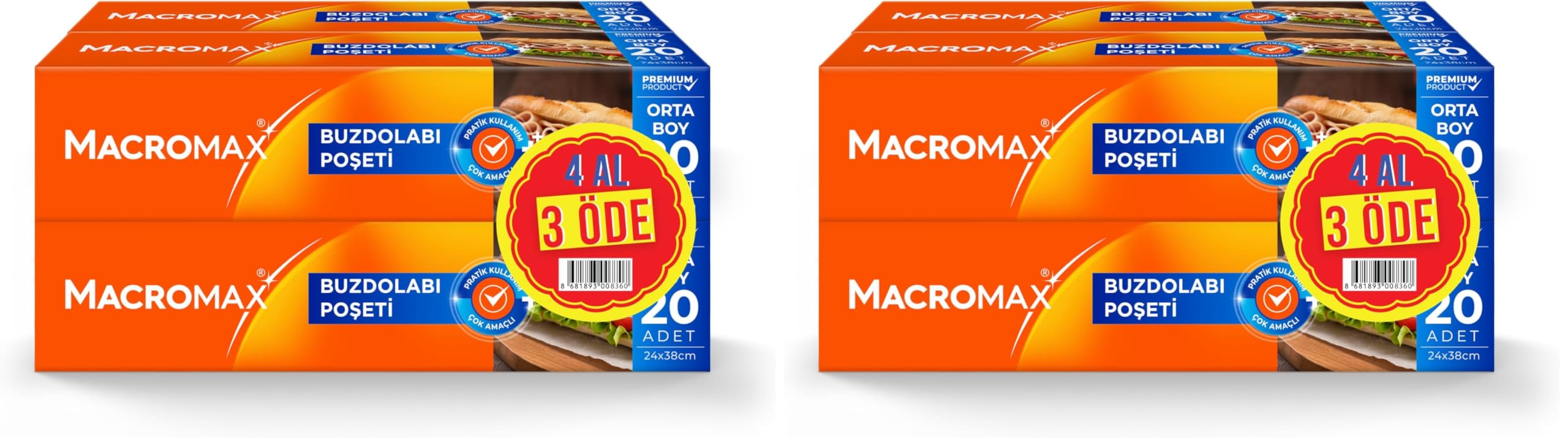 Macromax Buzdolabı Poşeti Orta Boy 4 Al 3 Öde 2li paket
