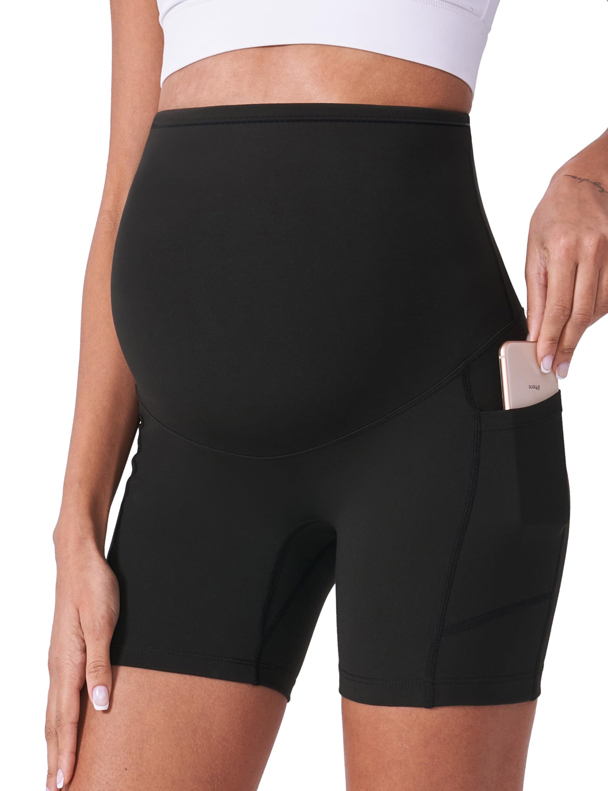 POSHDIVAH Umstands-Shorts für Damen, über dem Bauch, Biker, Workout, Yoga, Aktiv, Sommer, Schwangerschaft, Laufen, kurze Leggings, 13 cm